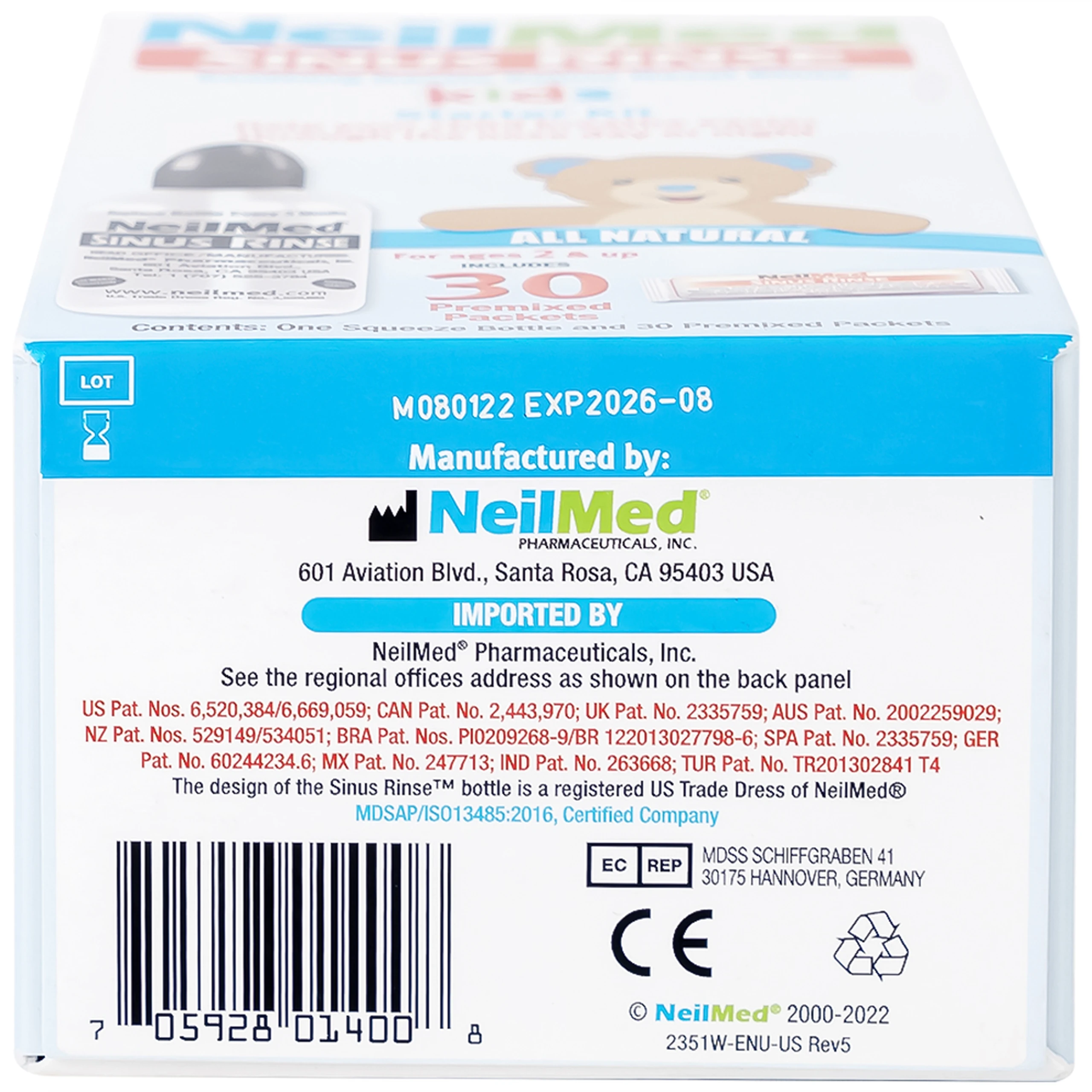 Bộ rửa mũi trẻ em Neilmed Pediatric Starter kit (1 bình + 30 gói) dùng cho trẻ từ 4 đến 10 tuổi