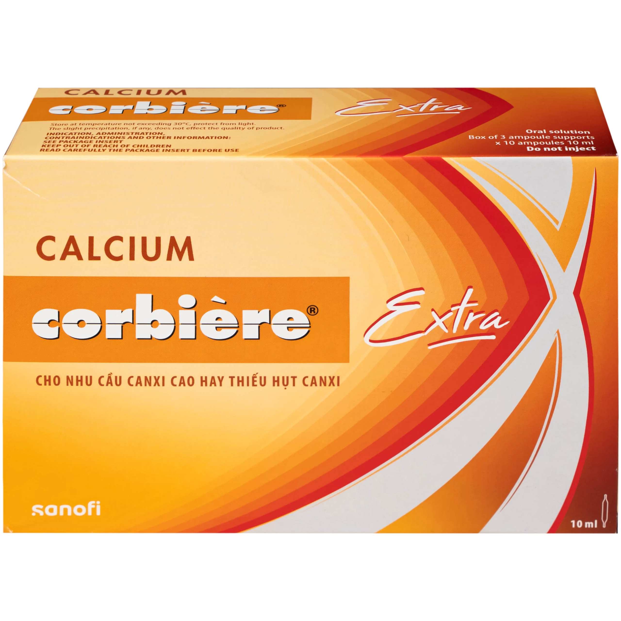 Dung dịch uống Calcium Corbière Extra Sanofi bổ sung canxi, hỗ trợ điều trị loãng xương (3 vỉ x 10 ống x 10ml)