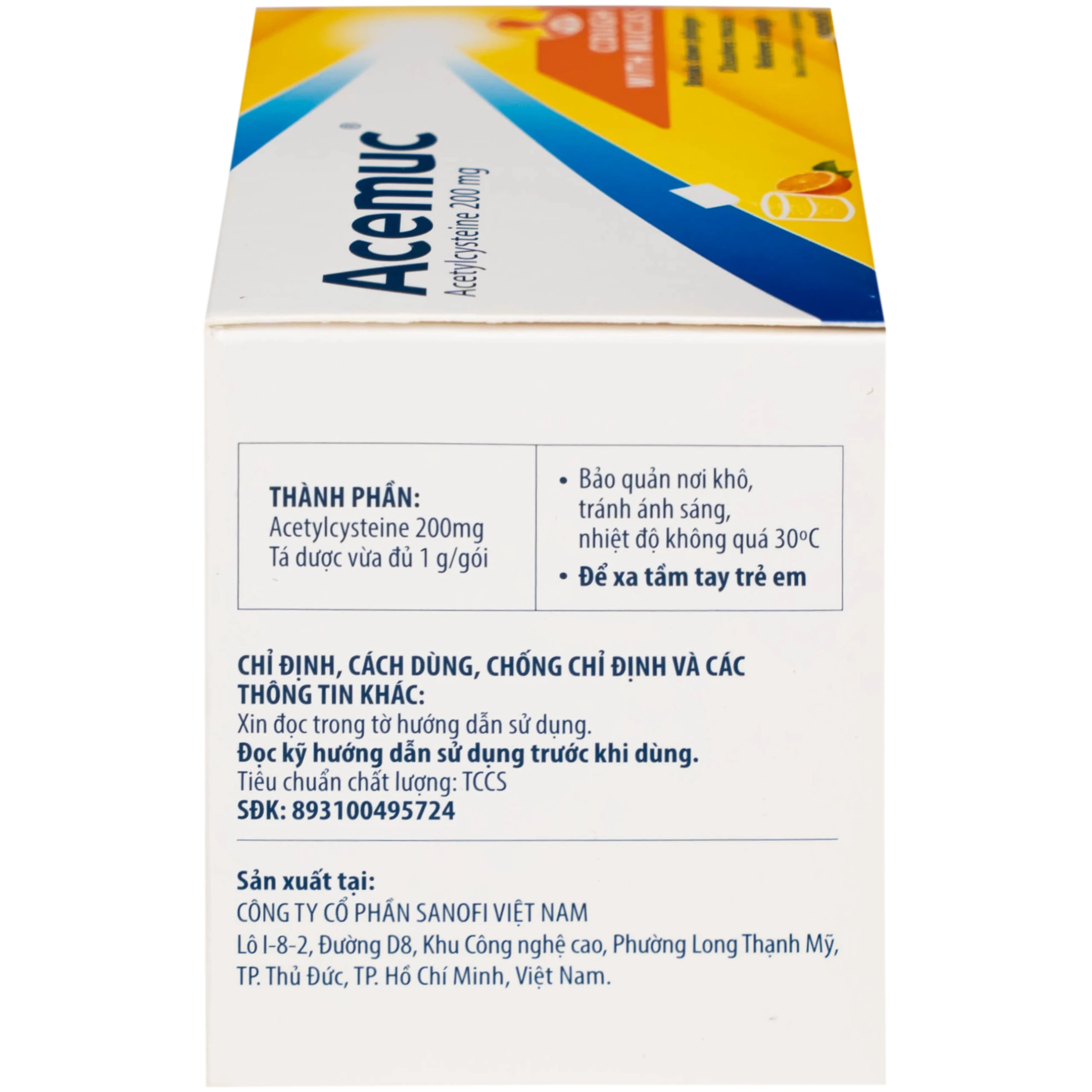 Thuốc cốm Acemuc Kids 200mg Sanofi long đàm, tiêu nhầy, giảm ho (30 gói x 1g)