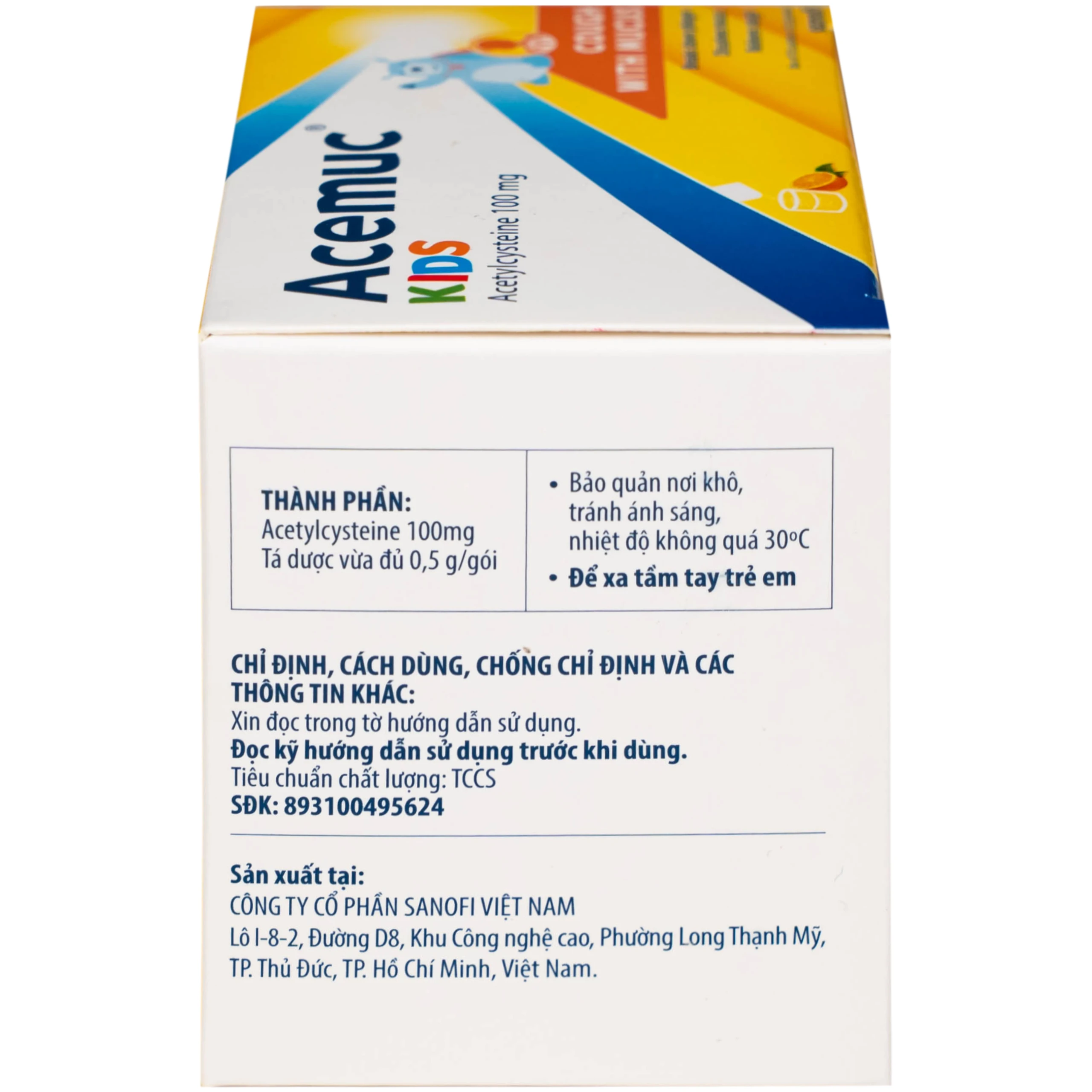 Thuốc cốm Acemuc Kids 100mg Sanofi long đàm, tiêu nhầy, giảm ho (30 gói x 0.5g)