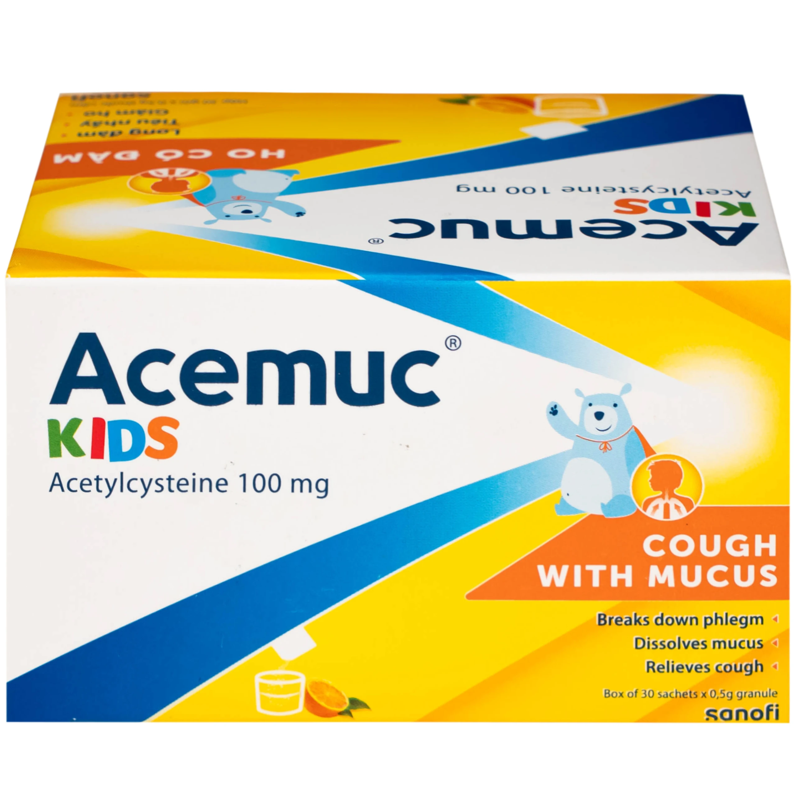 Thuốc cốm Acemuc Kids 100mg Sanofi long đàm, tiêu nhầy, giảm ho (30 gói x 0.5g)