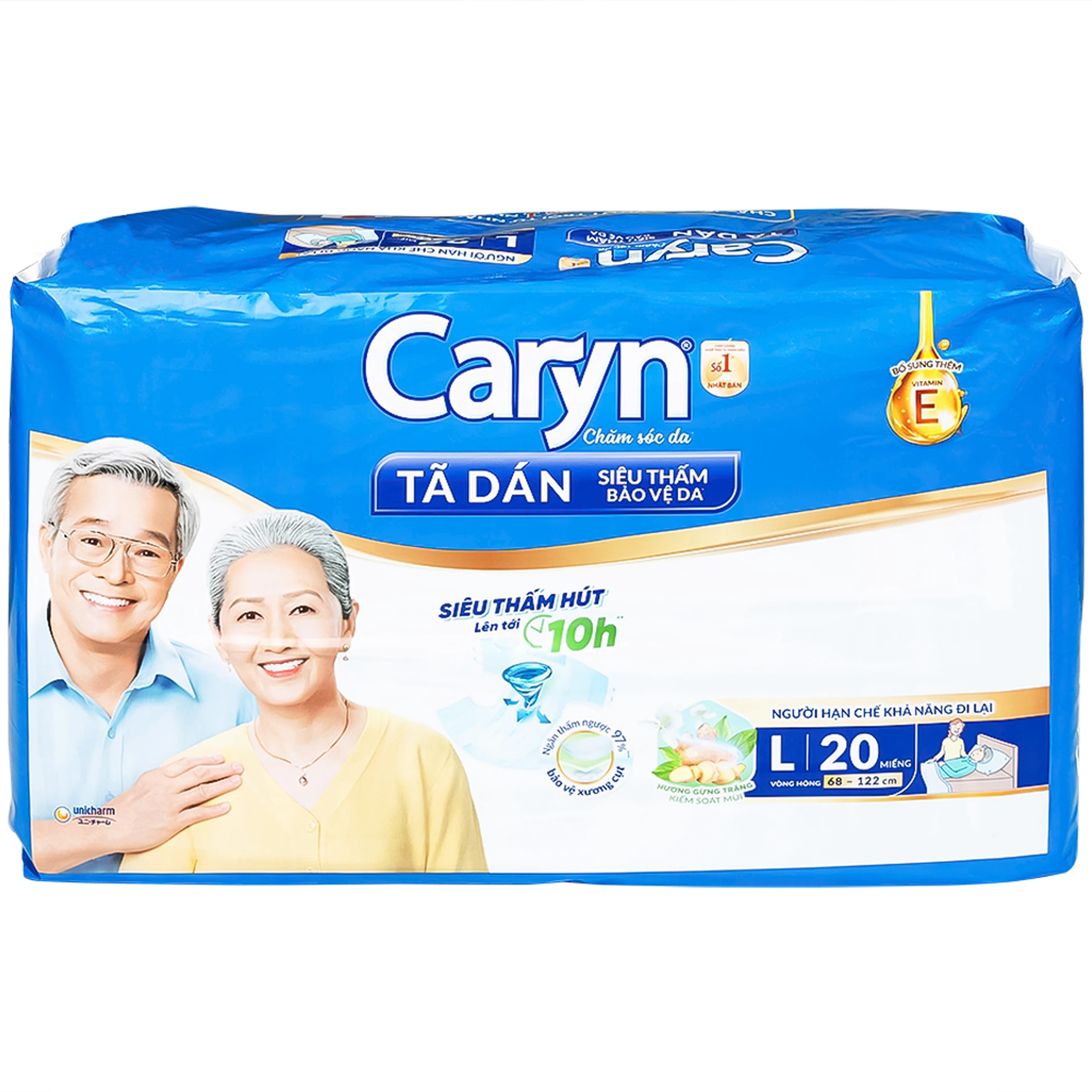 Tã dán người lớn Caryn siêu thấm size L20, vòng hông 68 x 122cm (20 miếng)