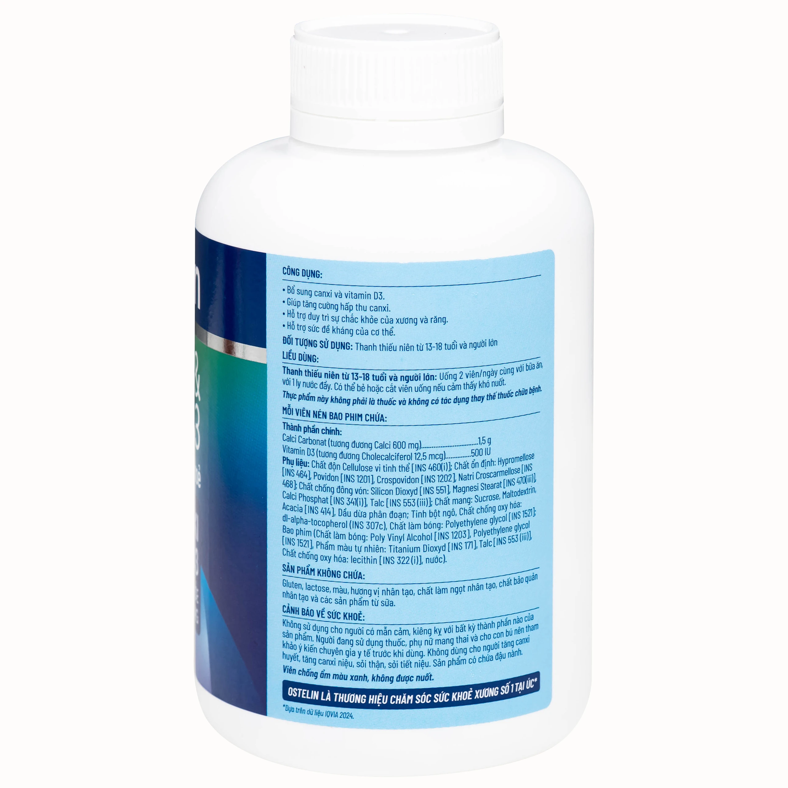 Viên uống Ostelin Calcium & Vitamin D3 Sanofi giúp tăng hấp thụ canxi, duy trì xương và răng chắc khỏe (275 viên)