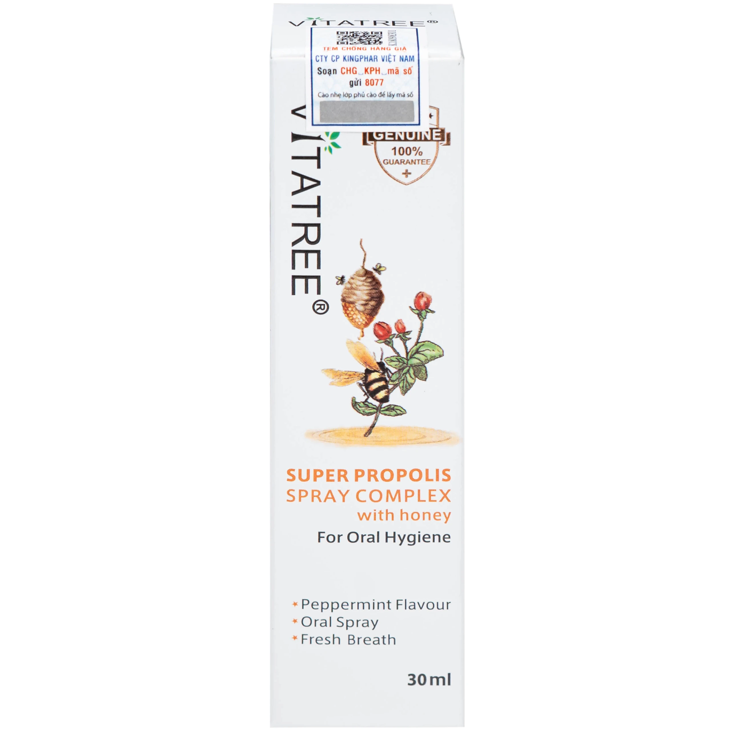 Chai xịt họng hỗ trợ giảm đau rát cổ do viêm họng Vitatree Super Propolis Spray Complex With Honey (30ml)