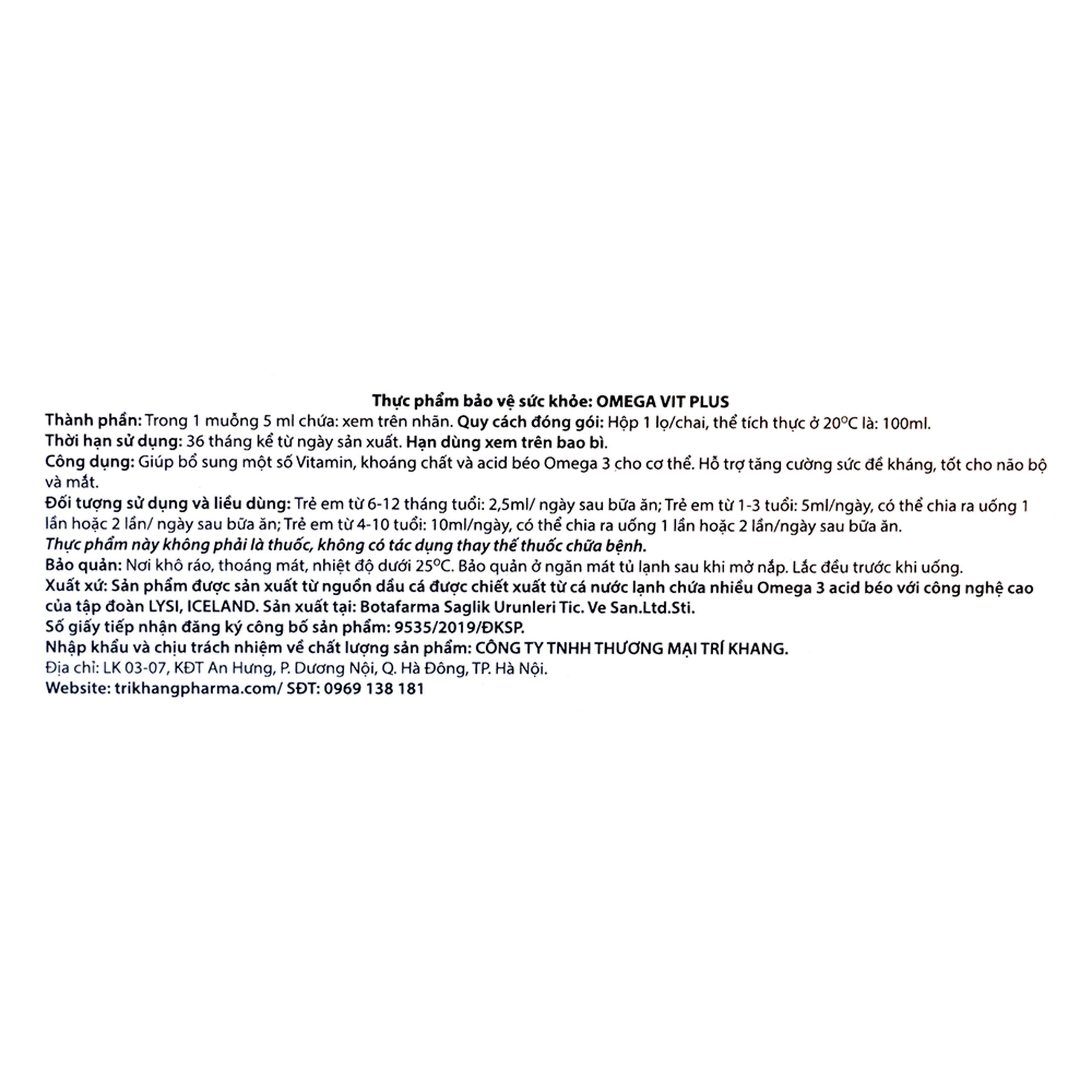 Siro bổ não Omega Vit Plus+ Botafarma (100ml)