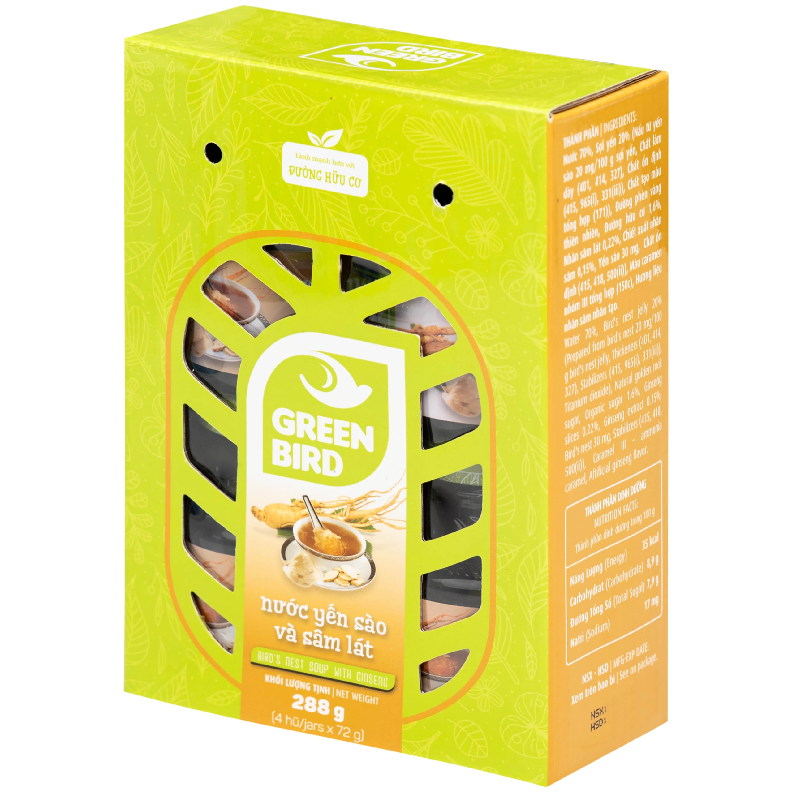 Nước Yến Sào Và Sâm Lát Greenbird (4 hũ x 72g)