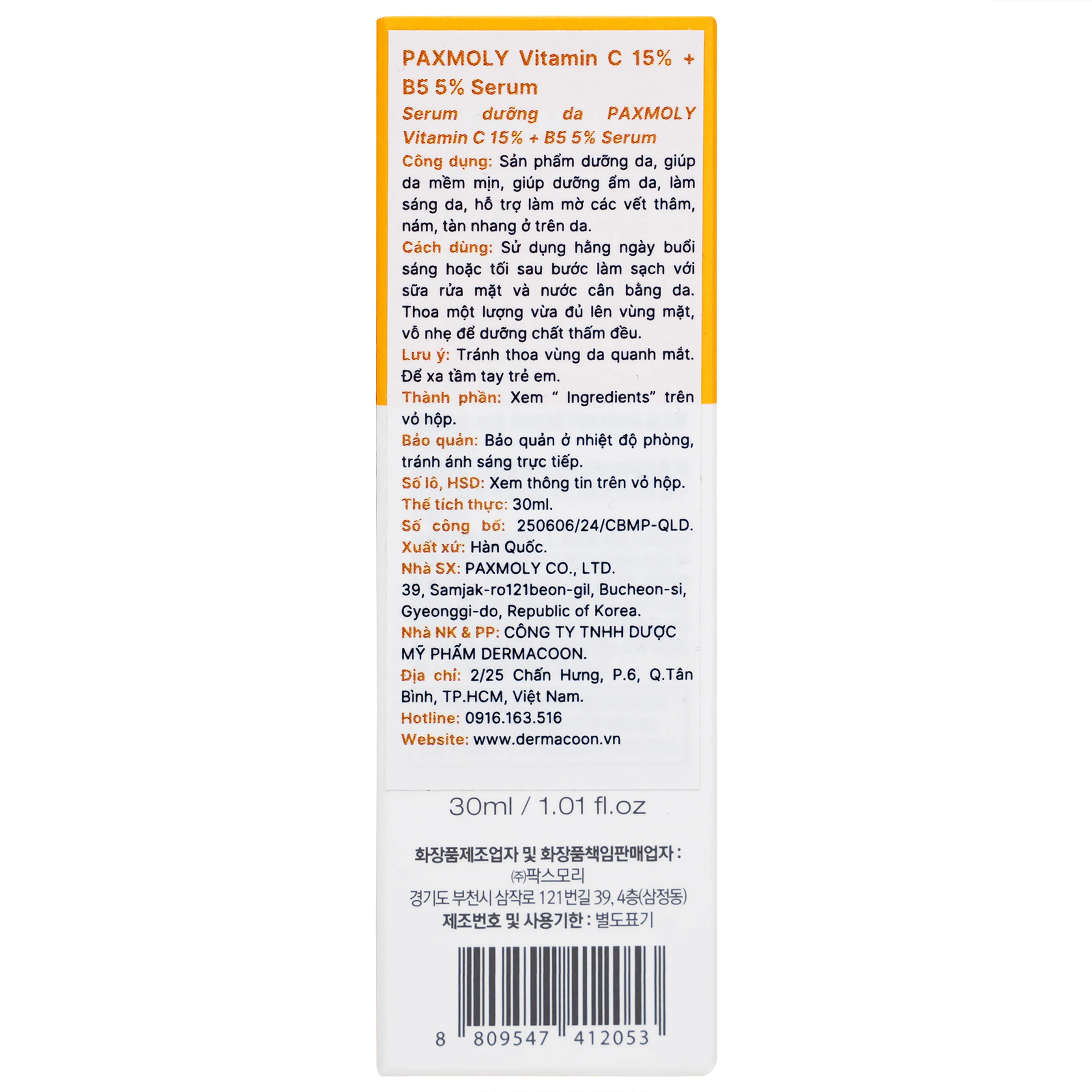 Tinh chất dưỡng ẩm, sáng da Pax Moly Blemish Care (orange) 30ml