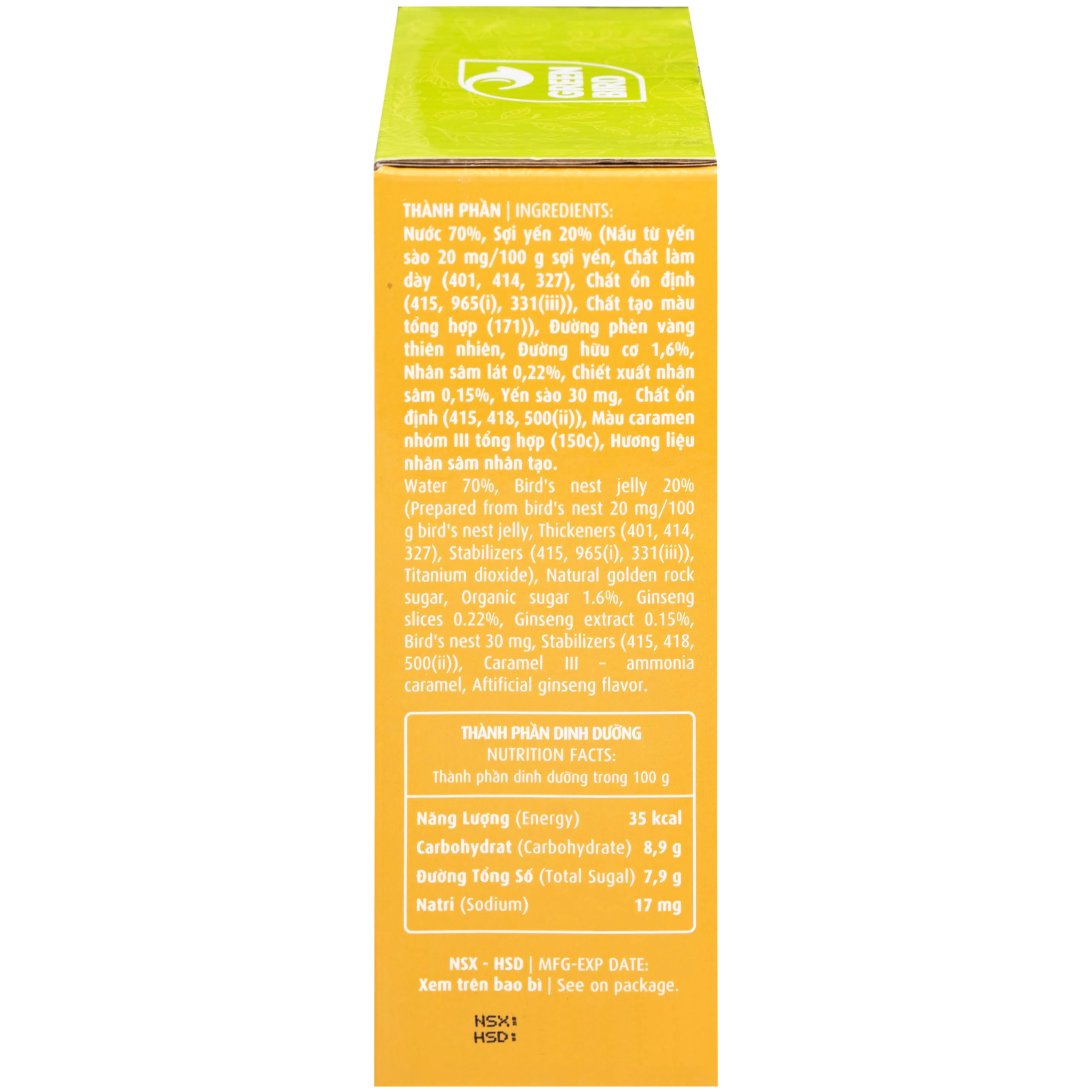 Nước Yến Sào Và Sâm Lát Greenbird (4 hũ x 72g)