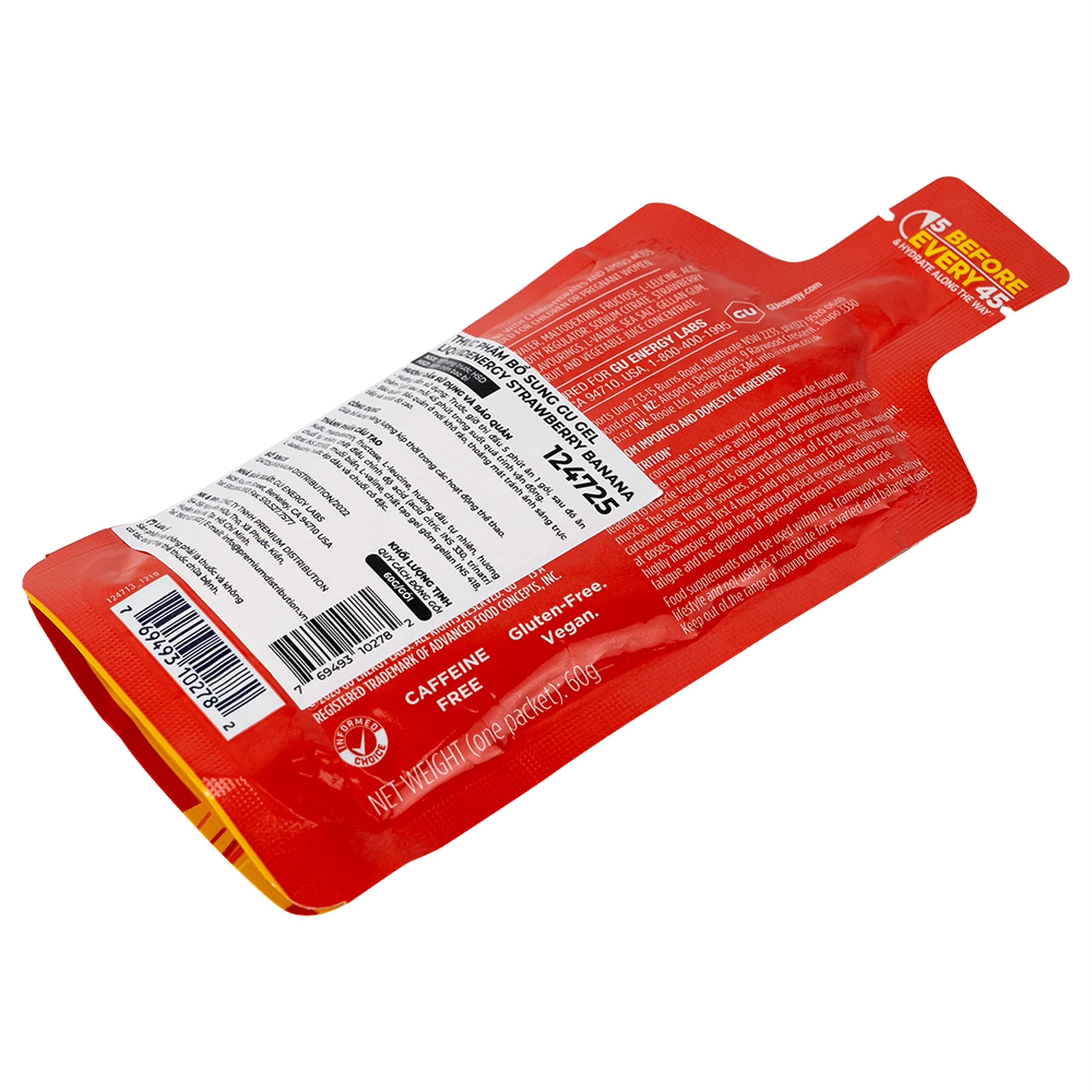 Thực phẩm bổ sung GU Gel Liquid Energy Strawberry Banana 60g bổ sung năng lượng trong các hoạt động thể thao