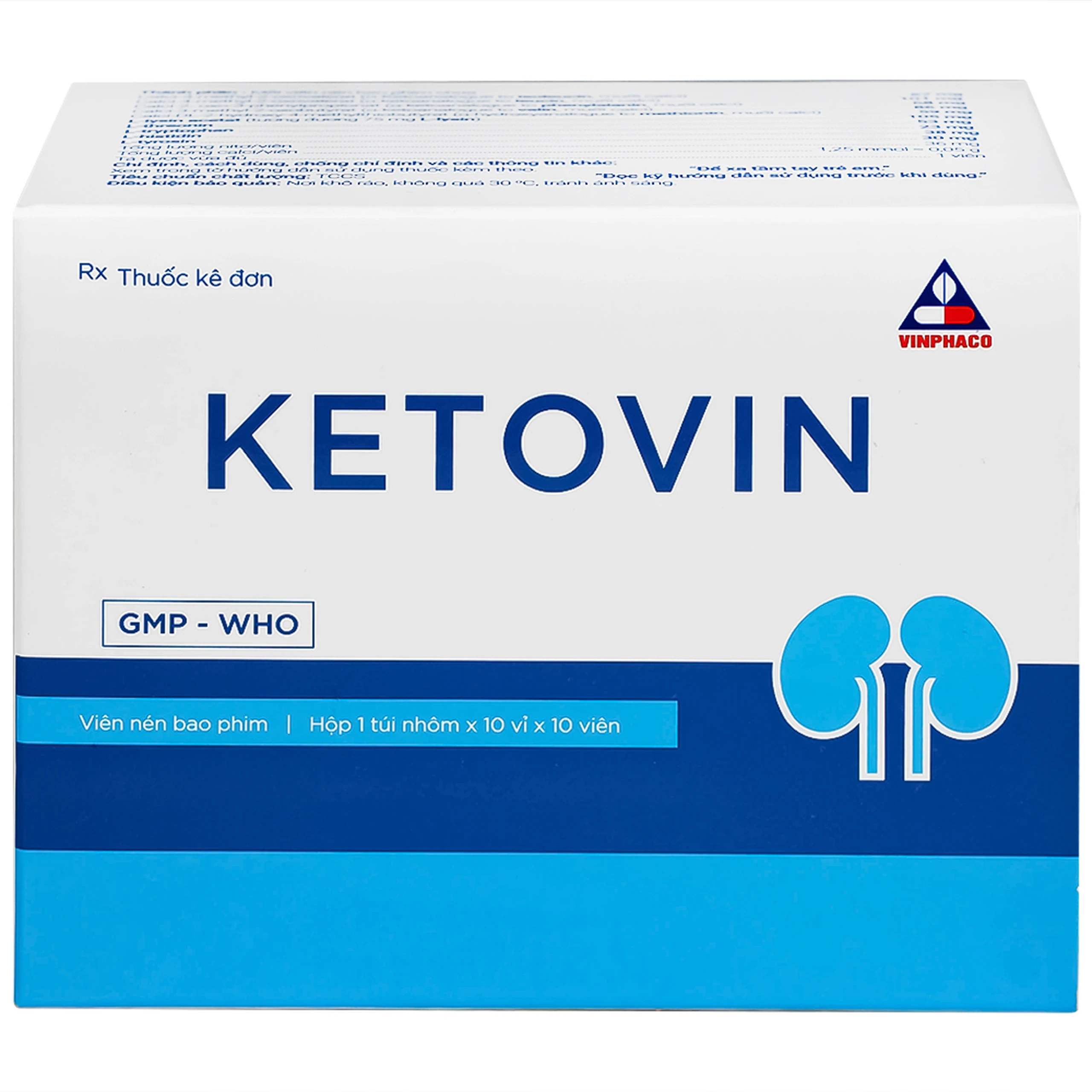 Thuốc Ketovin Vinphaco phòng ngừa và điều trị rối loạn chuyển hóa protein trong suy thận mạn (10 vỉ x 10 viên)