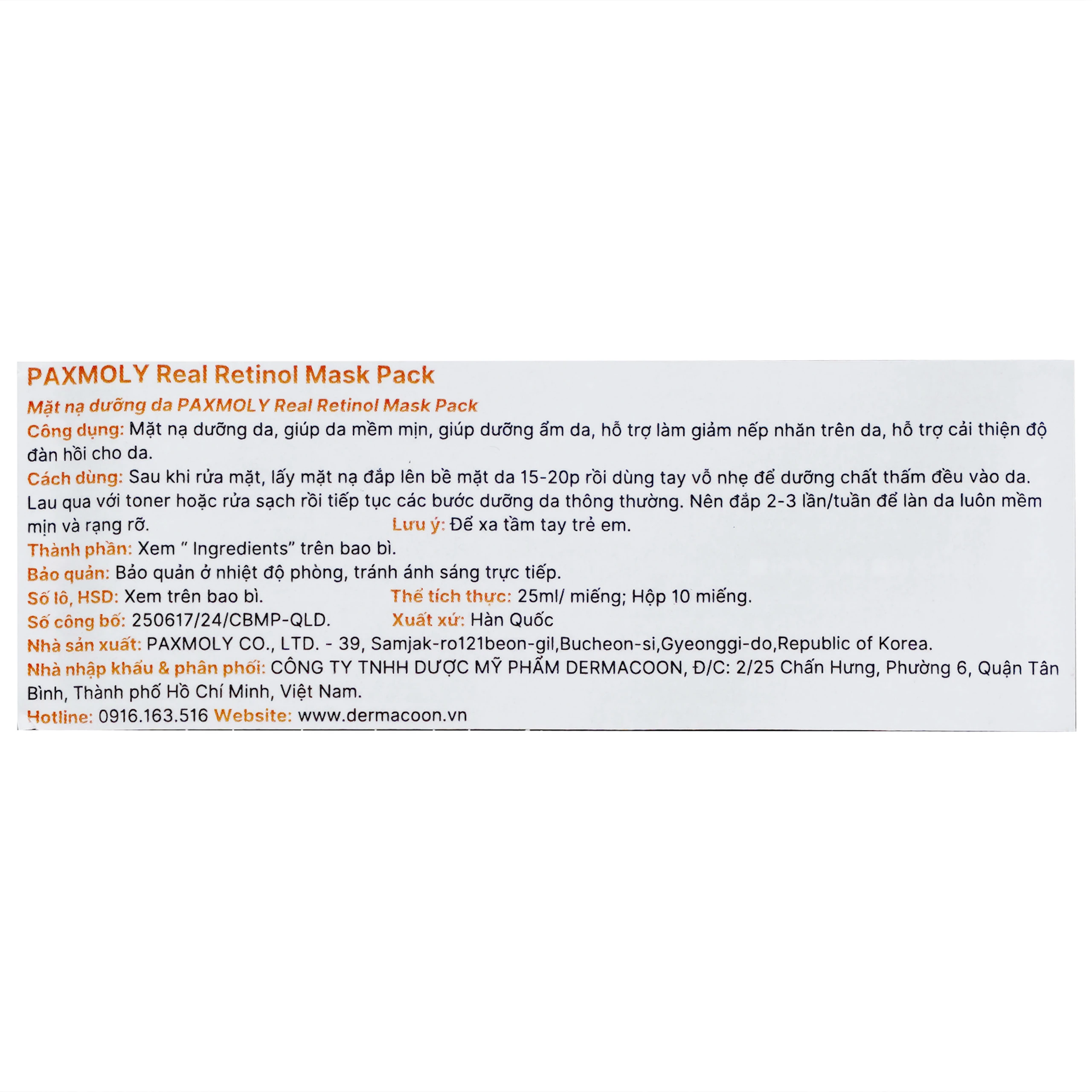 Mặt nạ dưỡng ẩm Pax Moly Real Retinol