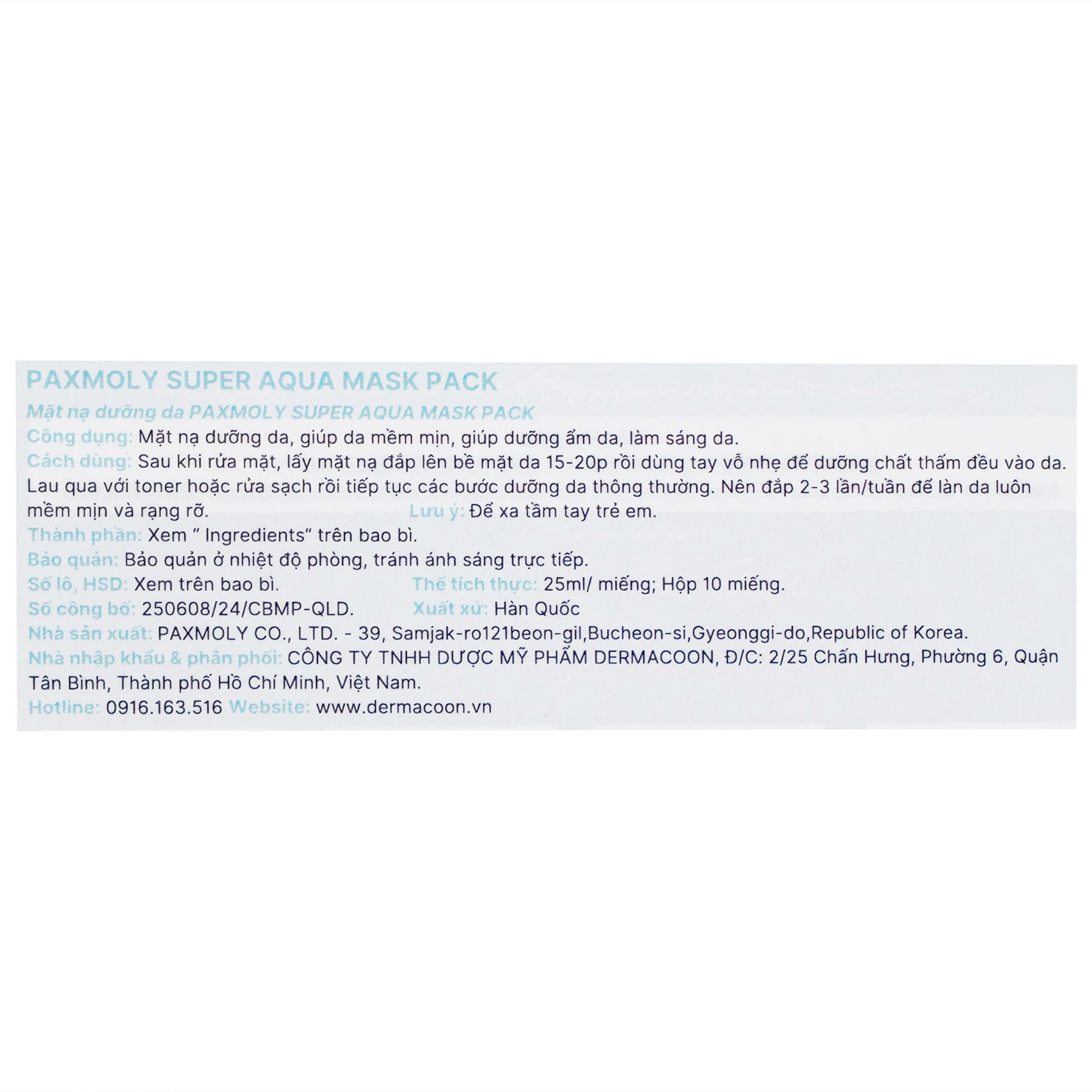 Mặt nạ dưỡng ẩm Pax Moly Super Aqua Mask Pack làm mềm mịn, cải thiện độ đàn hồi da