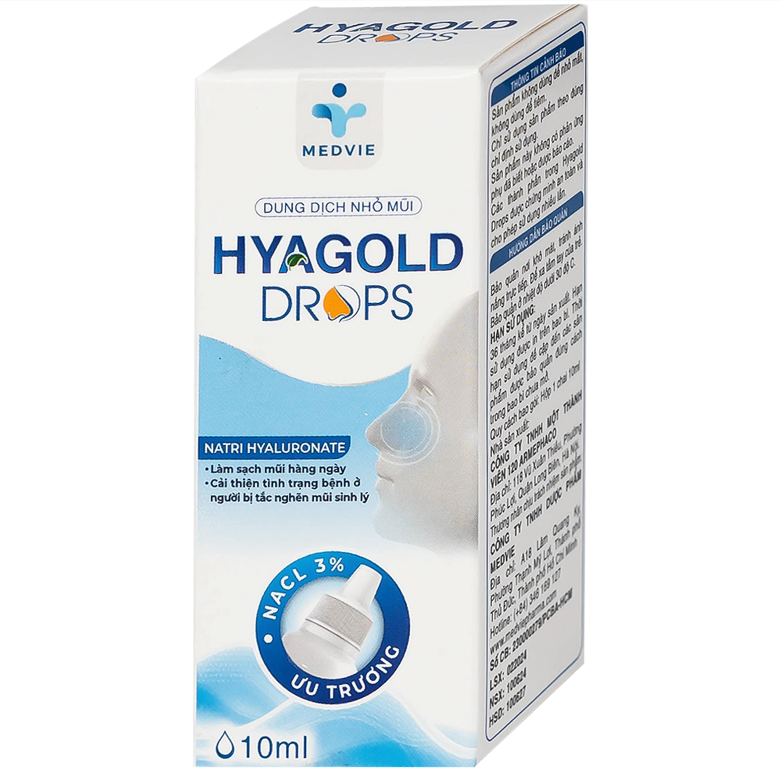 Nhỏ mũi Hyagold Drops Medvie 10ml giúp giữ ẩm và làm sạch mũi hàng ngày