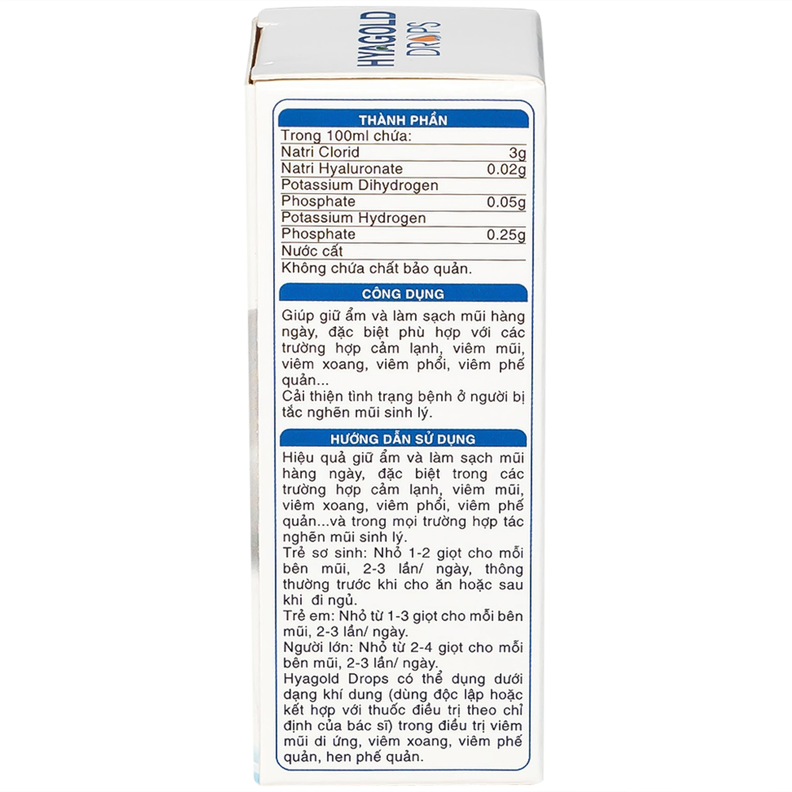 Nhỏ mũi Hyagold Drops Medvie 10ml giúp giữ ẩm và làm sạch mũi hàng ngày