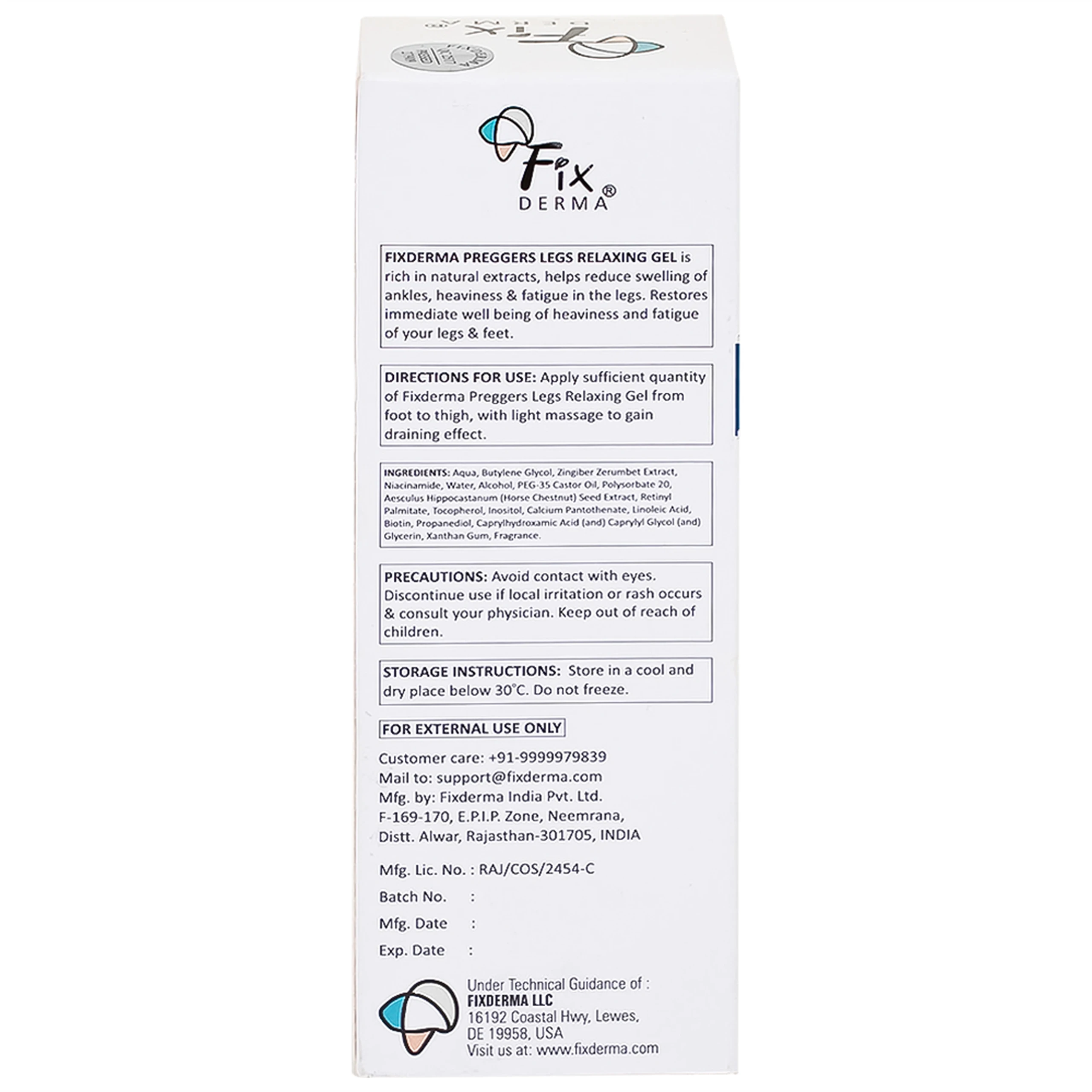 Gel dưỡng ẩm, ngừa giãn tĩnh mạch chân dành cho bà bầu Fixderma Preggers Leg Relaxing Gel 60g