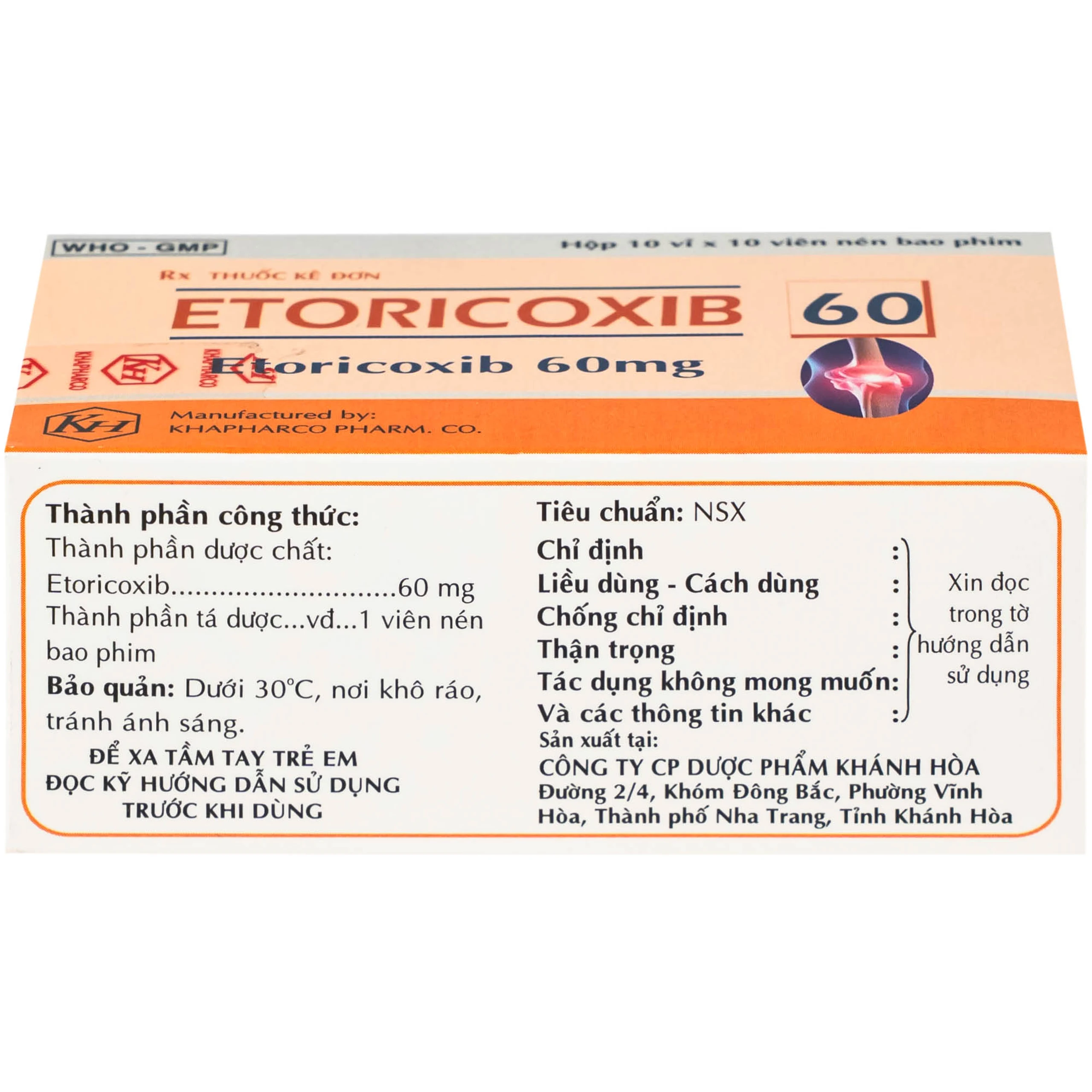 Thuốc Etoricoxib Khapharco 60mg điều trị viêm khớp (10 vỉ 10 viên)