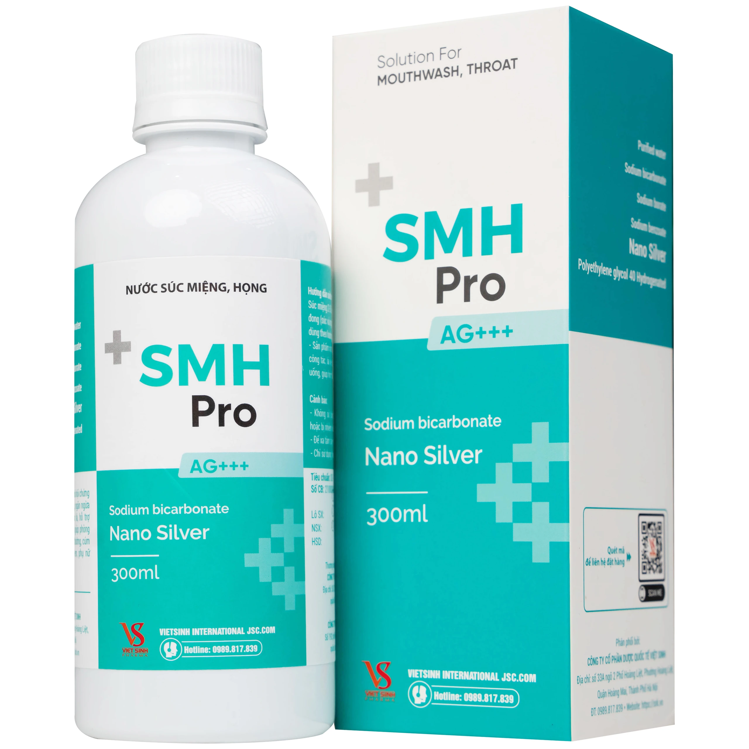 Nước súc miệng SMH Pro AG+++ 300ml Việt Sinh giúp vệ sinh răng, miệng, ngăn ngừa hôi miệng
