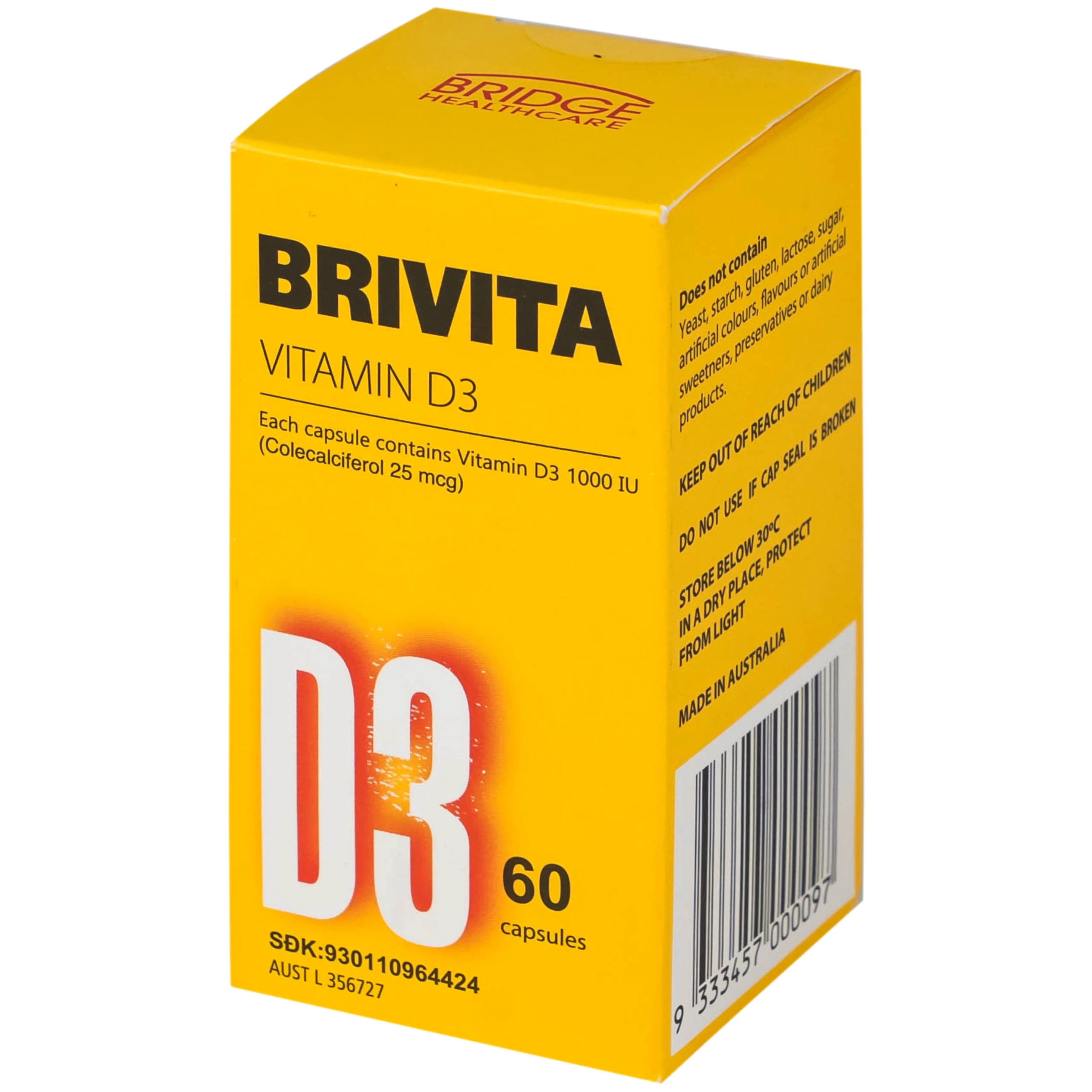 Thuốc Brivita điều trị và ngăn ngừa thiếu hụt về vitamin D (Chai 60 viên)