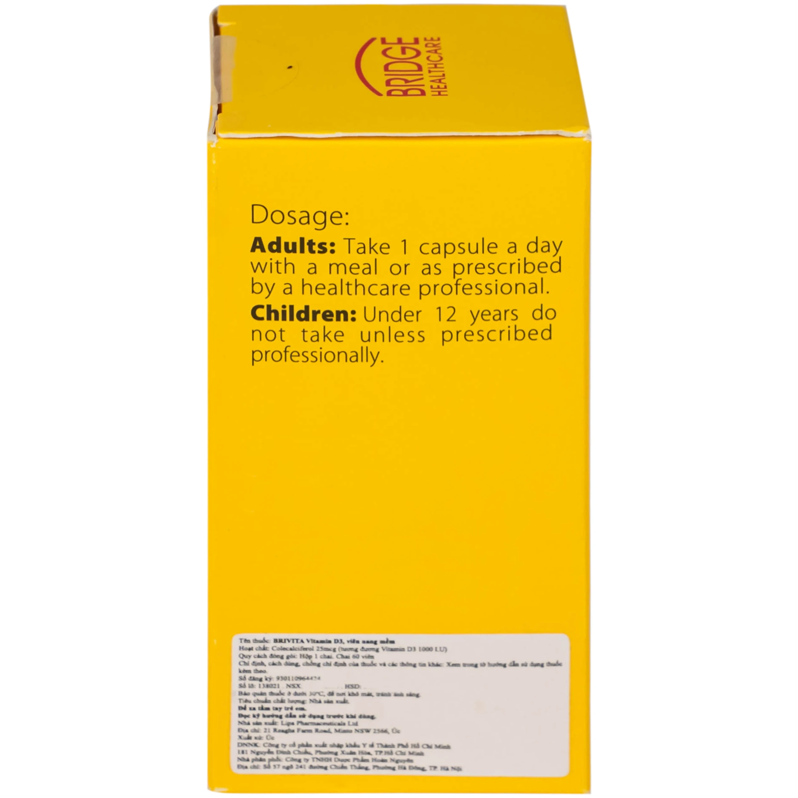 Thuốc Brivita điều trị và ngăn ngừa thiếu hụt về vitamin D (Chai 60 viên)