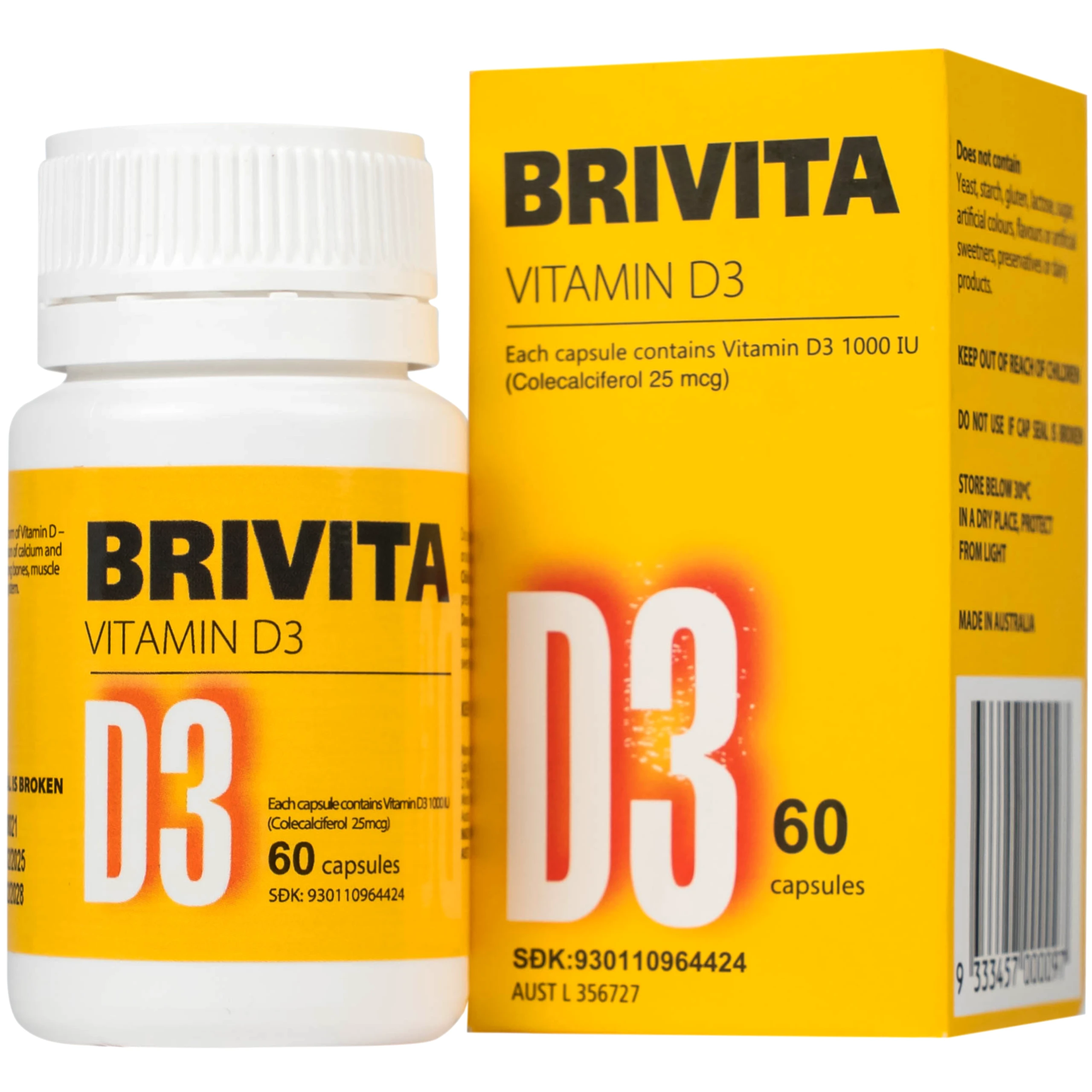 Thuốc Brivita điều trị và ngăn ngừa thiếu hụt về vitamin D (Chai 60 viên)