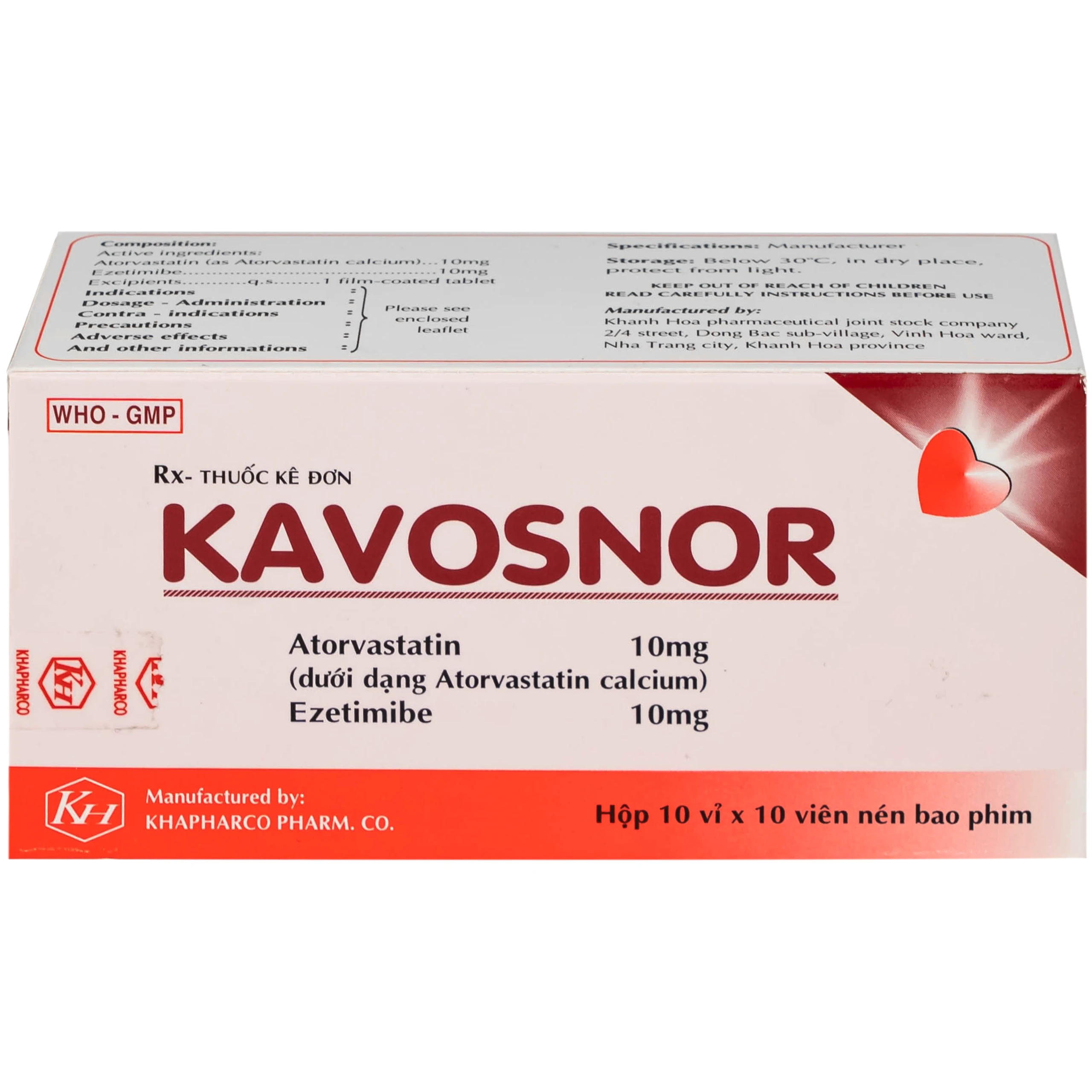 Thuốc Kavosnor điều trị tăng cholesterol toàn phần (10 vỉ 10 viên)