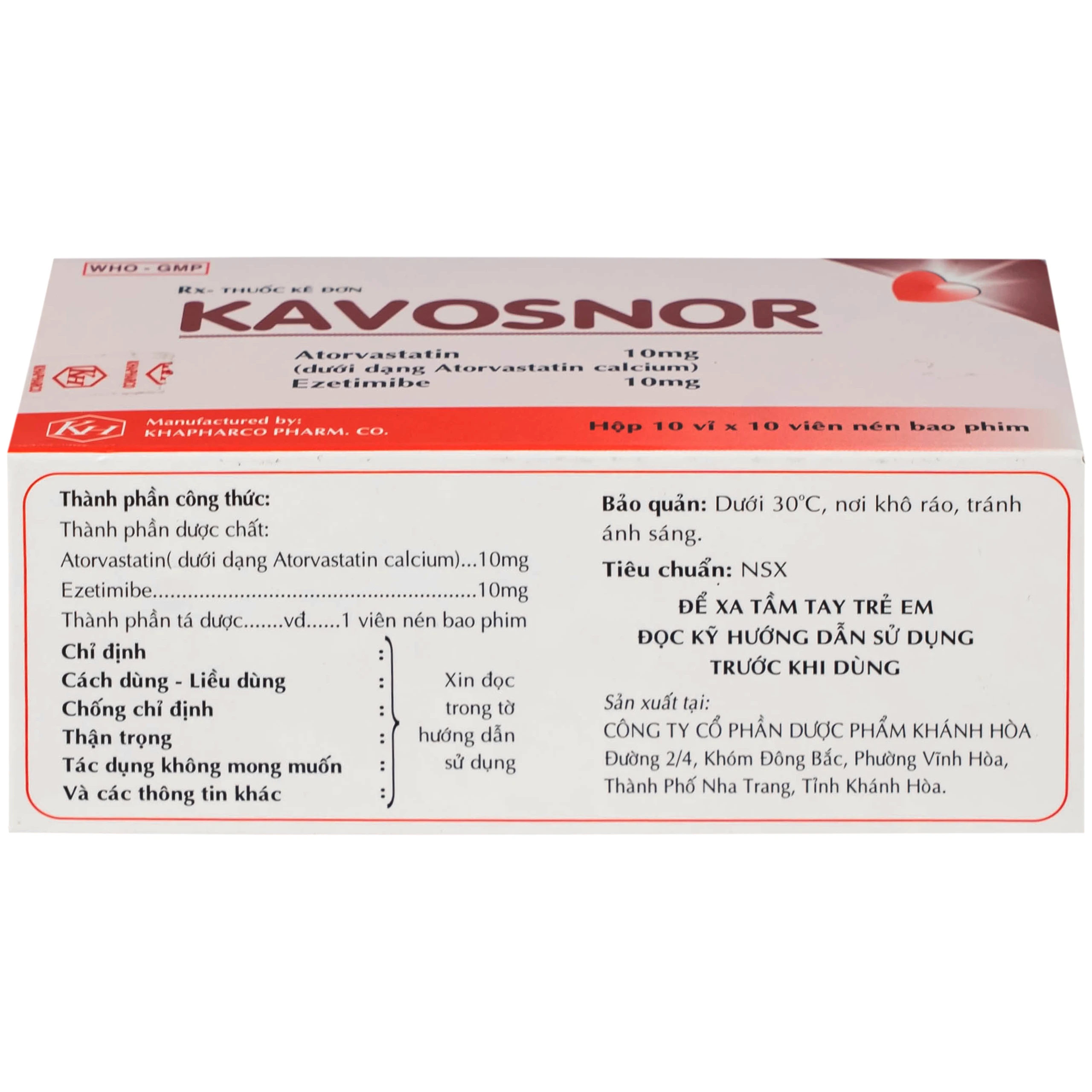 Thuốc Kavosnor điều trị tăng cholesterol toàn phần (10 vỉ 10 viên)