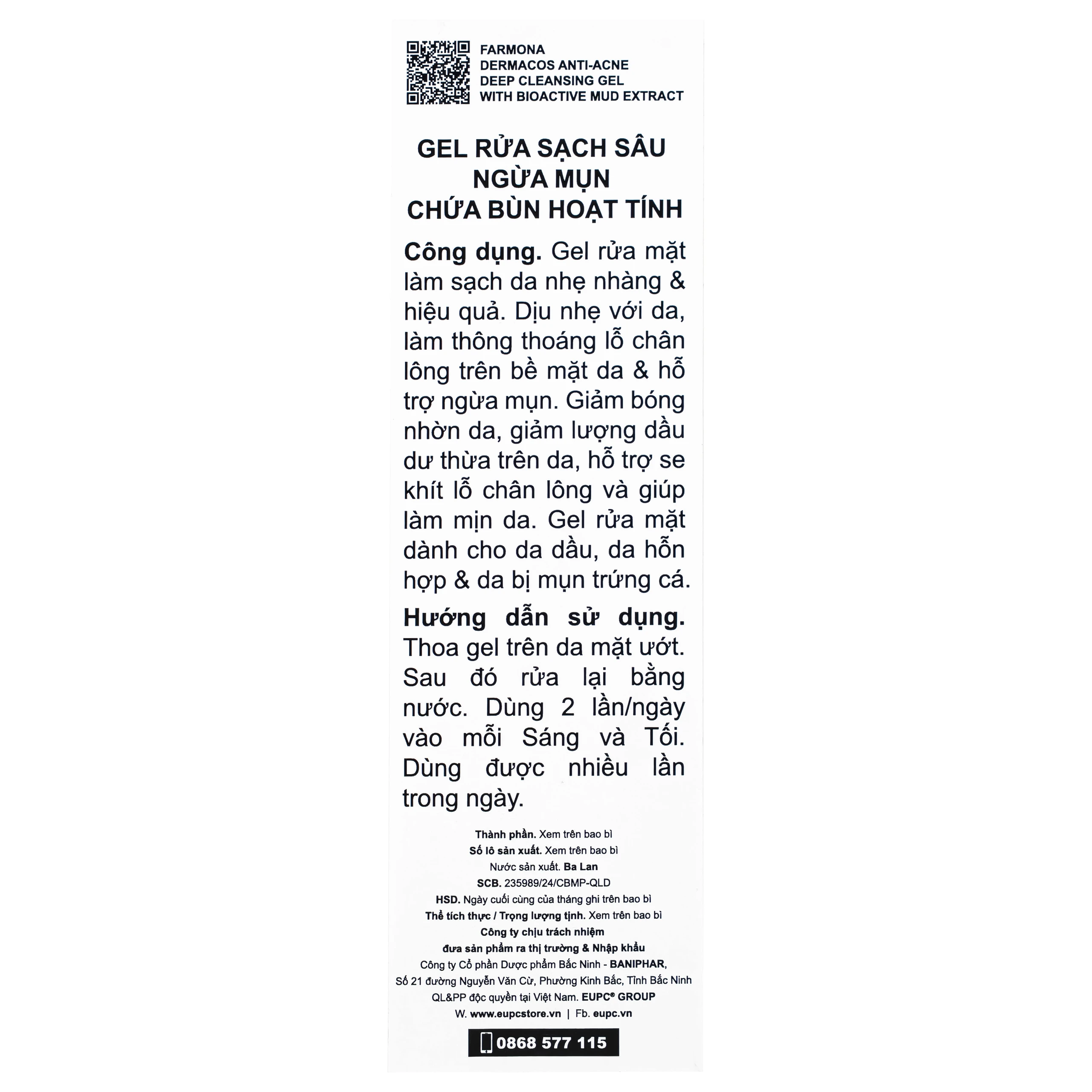 Gel rửa mặt ngừa mụn Dermacos Anti Acne Deep Cleansing150ml