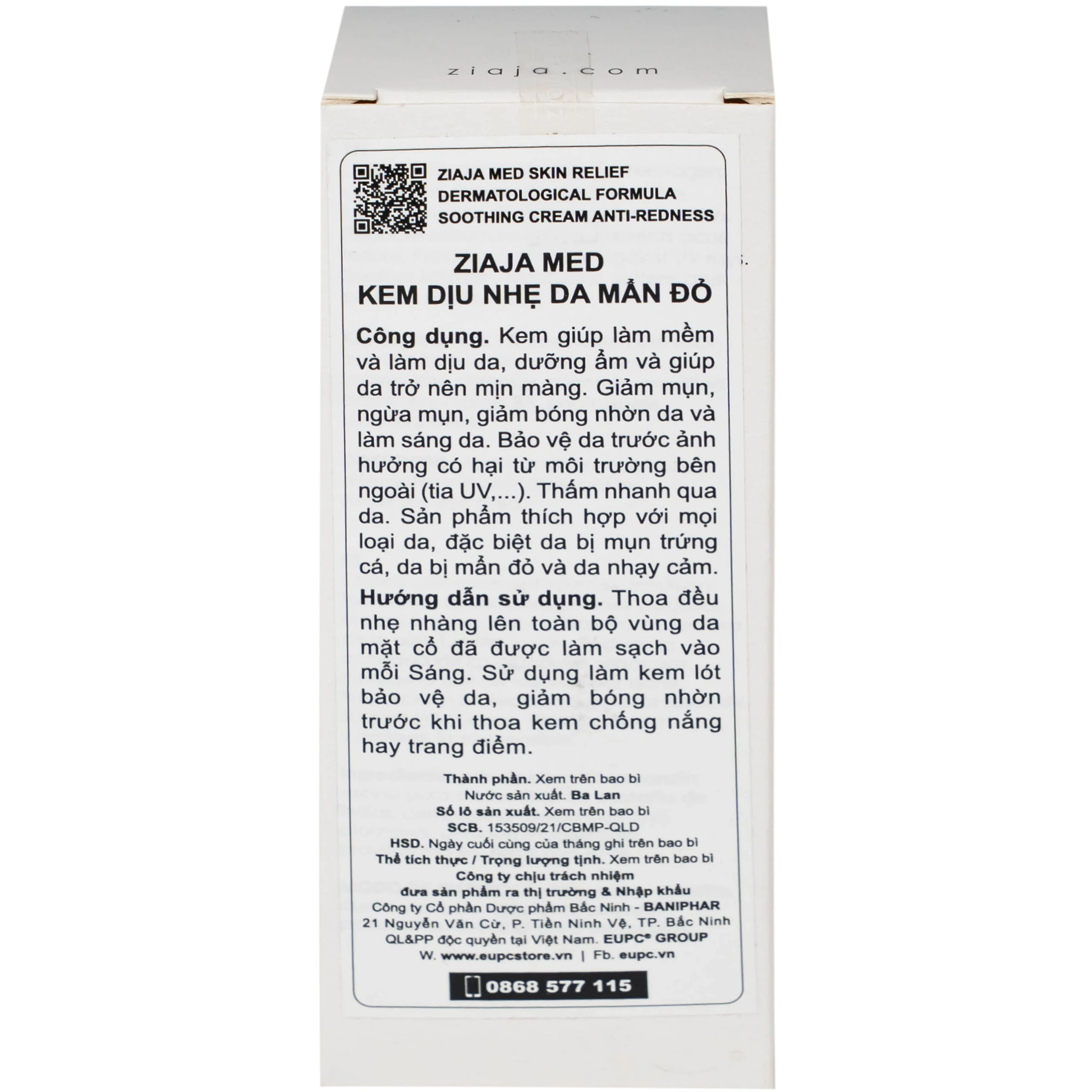 Kem bôi dịu da, giảm mẩn đỏ Ziaja Med Skin Relief Dermatological Formula Soothing Cream 50ml