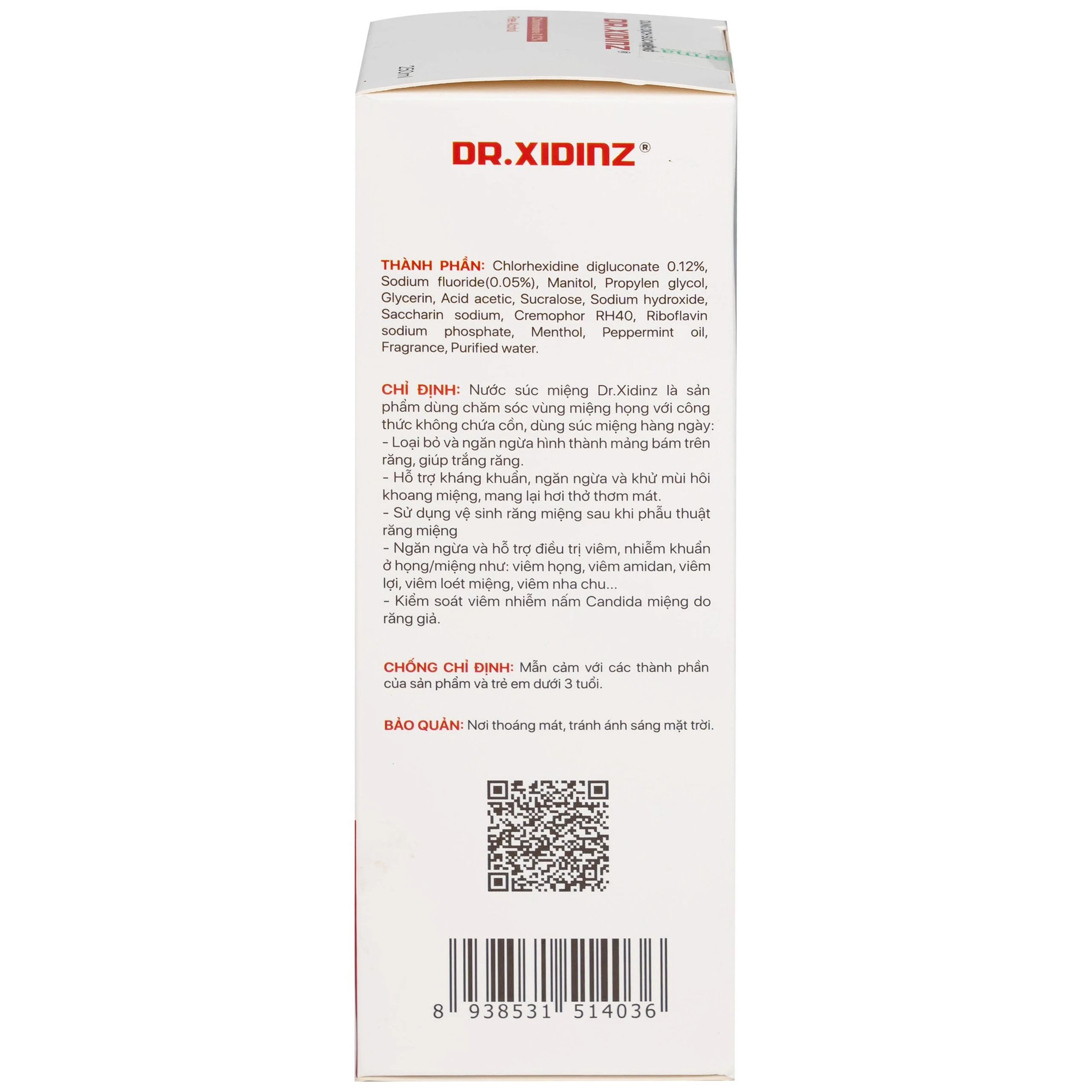 Nước súc miệng Dr.Xidinz chai 250ml hỗ trợ giảm viêm họng, viêm lợi