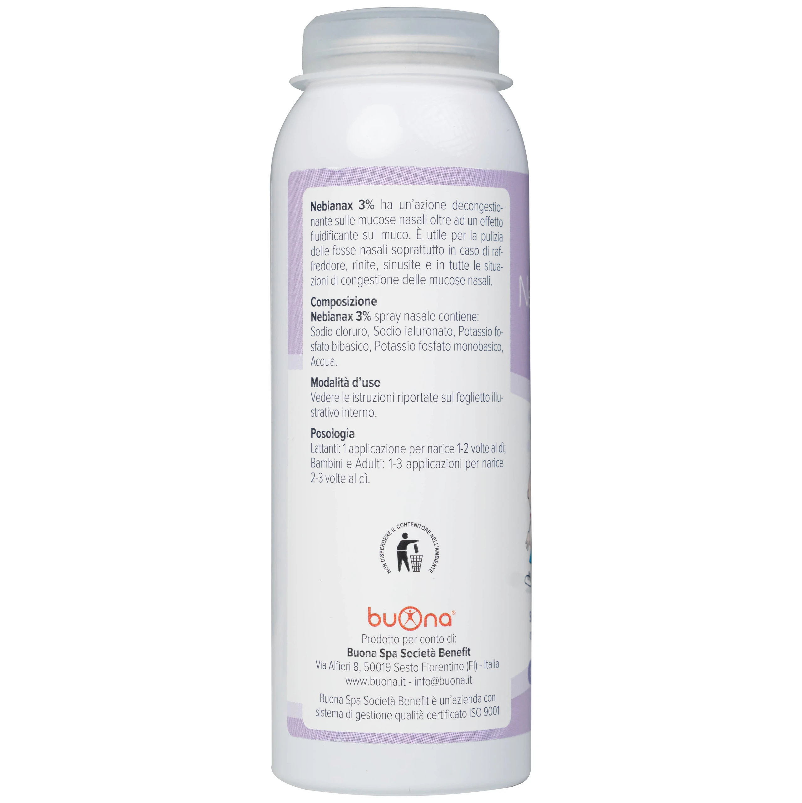 Xịt mũi Buona Nebianax 3% 100ml giúp làm sạch đường mũi, kháng khuẩn, giảm viêm