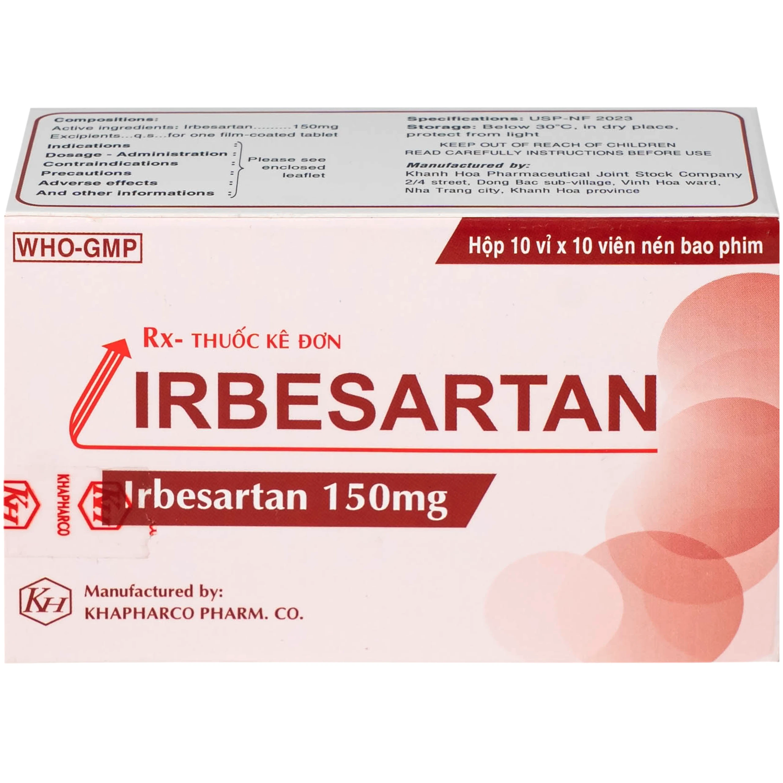 Thuốc Irbesartan 150mg điều trị tăng huyết áp, bệnh thận do tiểu đường (10 vỉ 10 viên)
