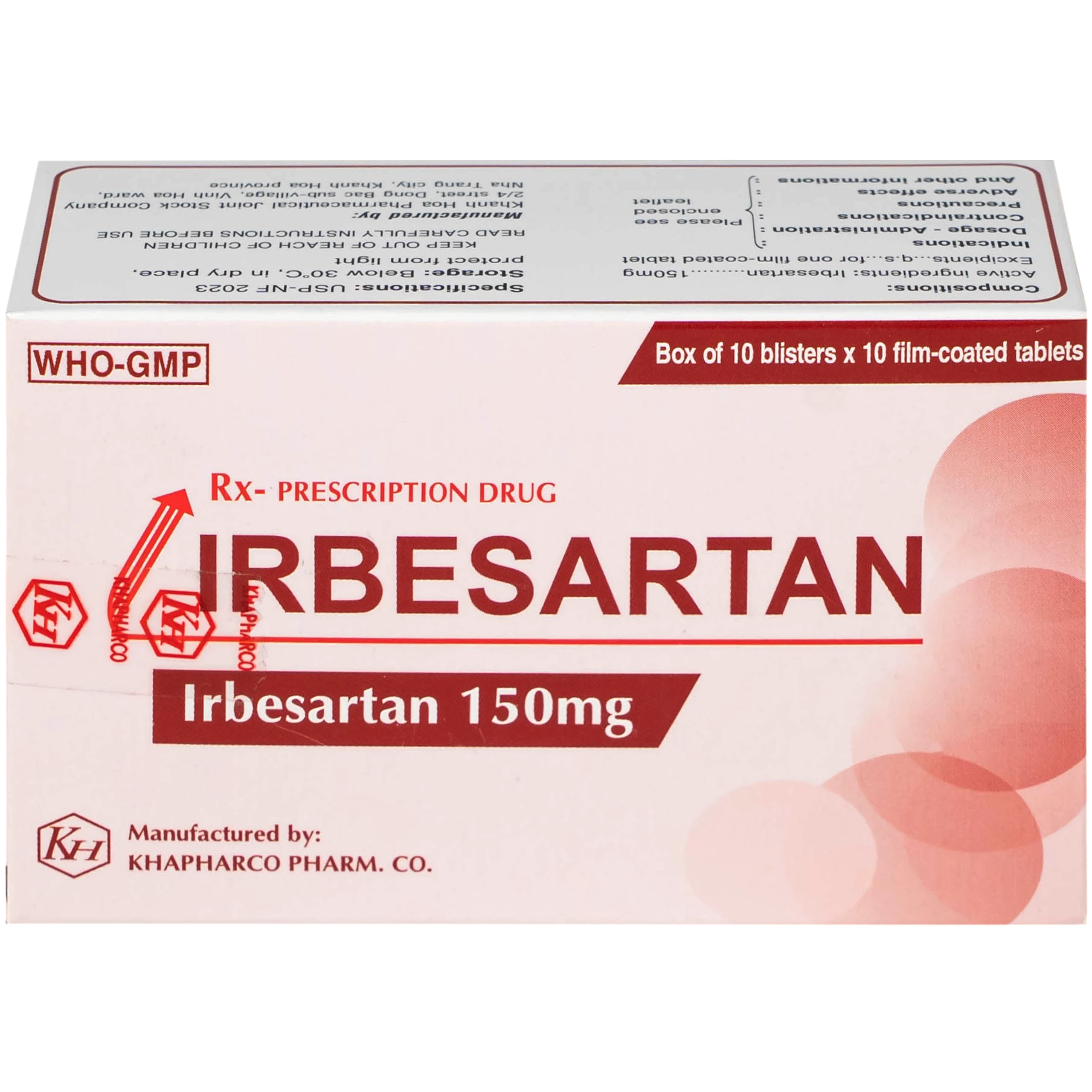 Thuốc Irbesartan 150mg điều trị tăng huyết áp, bệnh thận do tiểu đường (10 vỉ 10 viên)