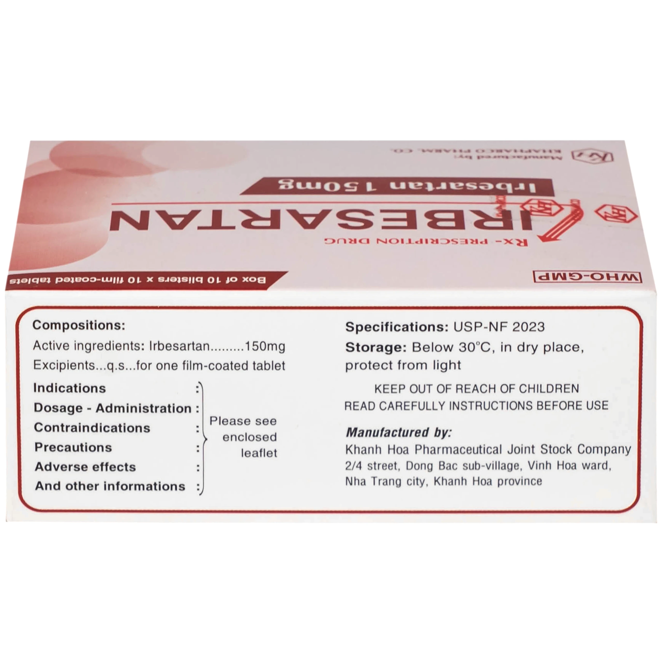 Thuốc Irbesartan 150mg điều trị tăng huyết áp, bệnh thận do tiểu đường (10 vỉ 10 viên)