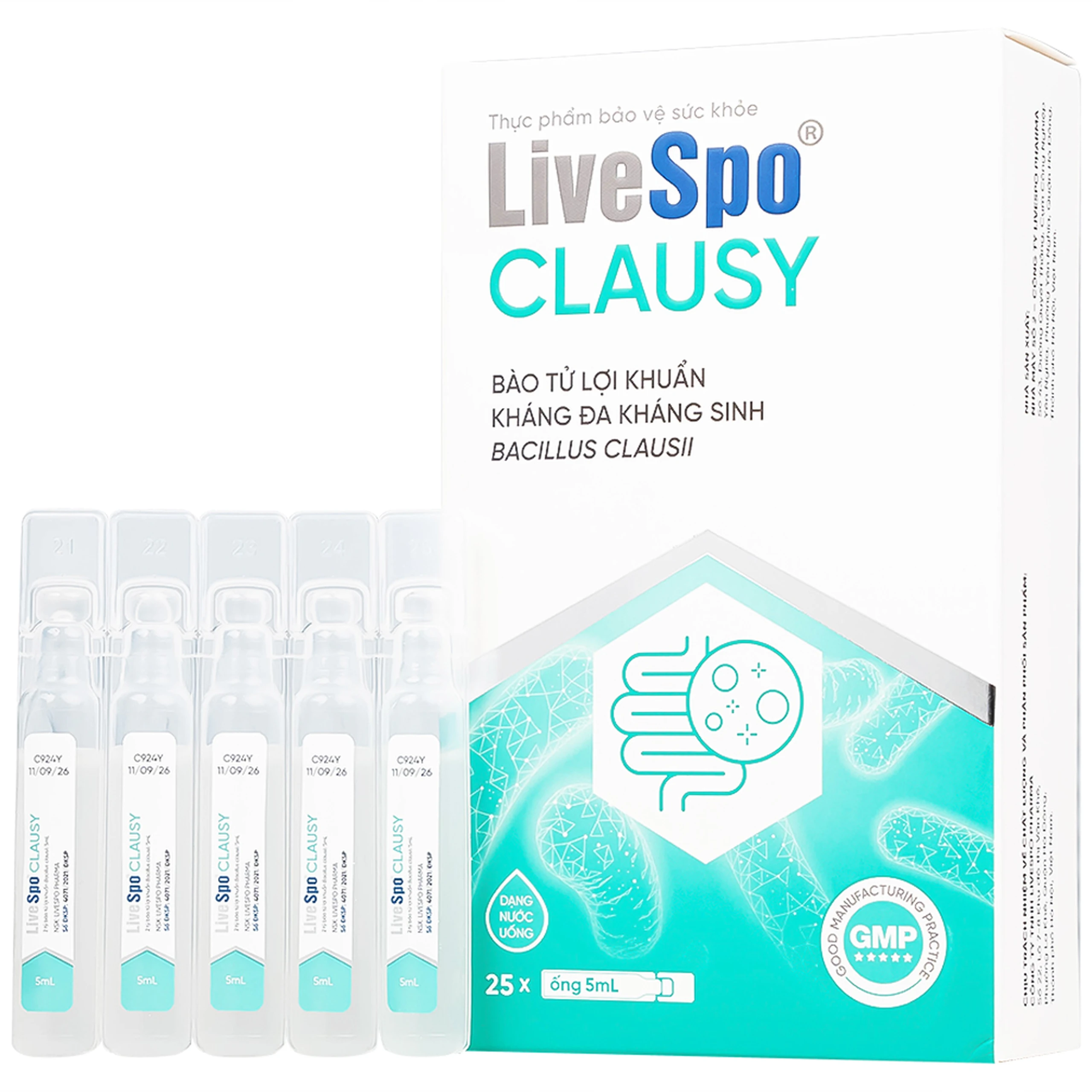 Bào tử lợi khuẩn giúp giảm rối loạn tiêu hóa, cân bằng hệ vi sinh đường ruột LiveSpo Clausy (25 ống x 5ml)