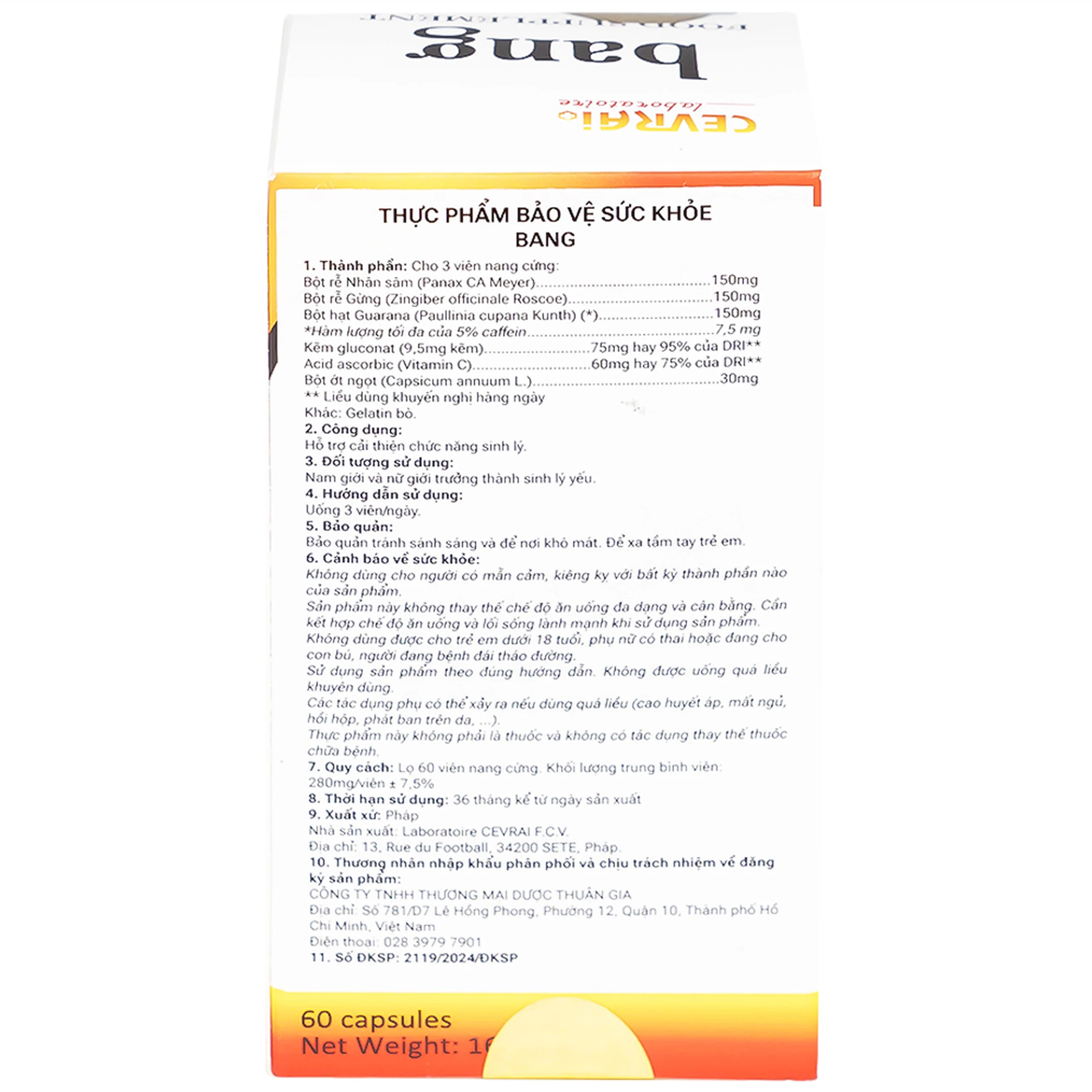 Viên nam lực cải thiện chức năng sinh lý cho người trưởng thành Bang Cevrai (60 viên)