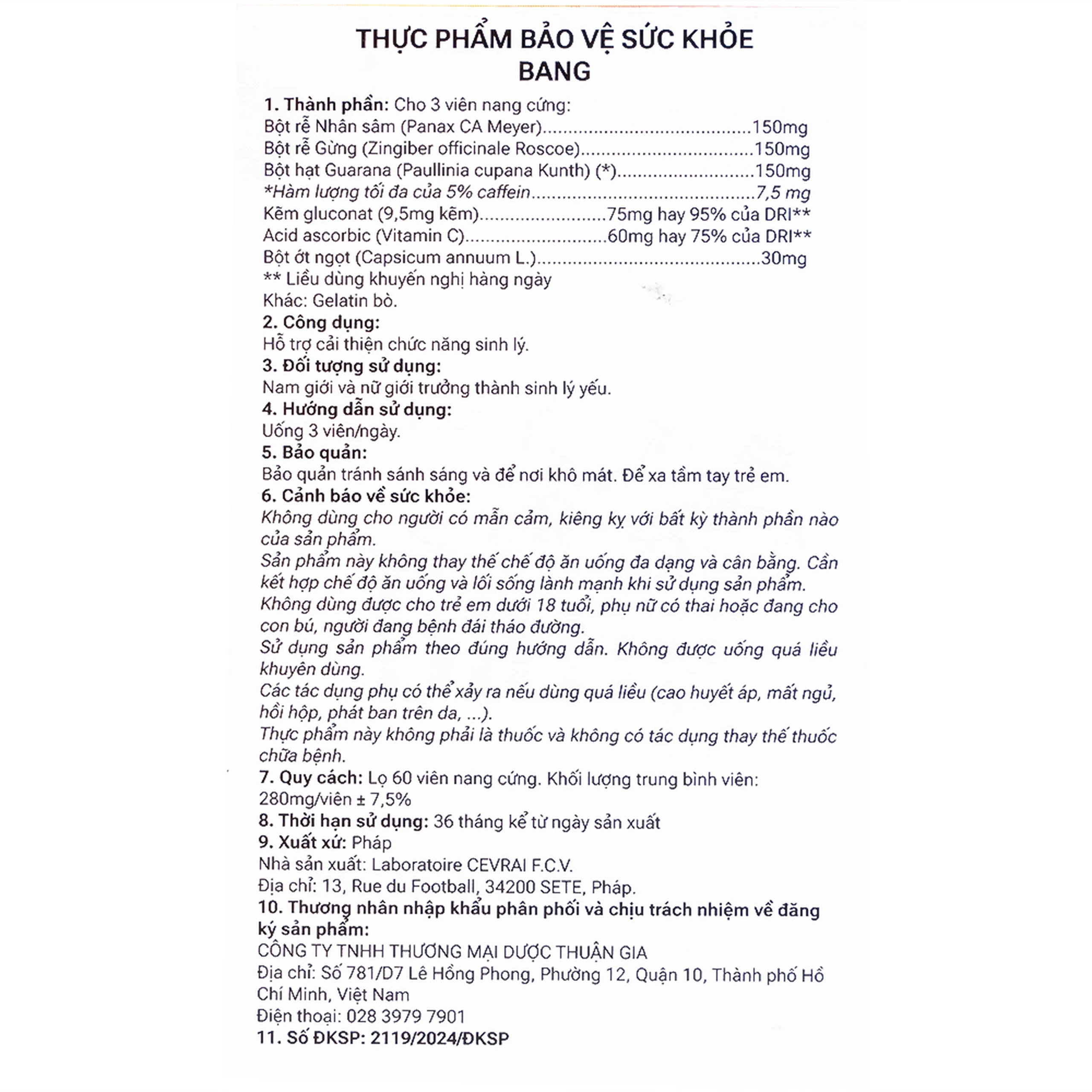 Viên nam lực cải thiện chức năng sinh lý cho người trưởng thành Bang Cevrai (60 viên)