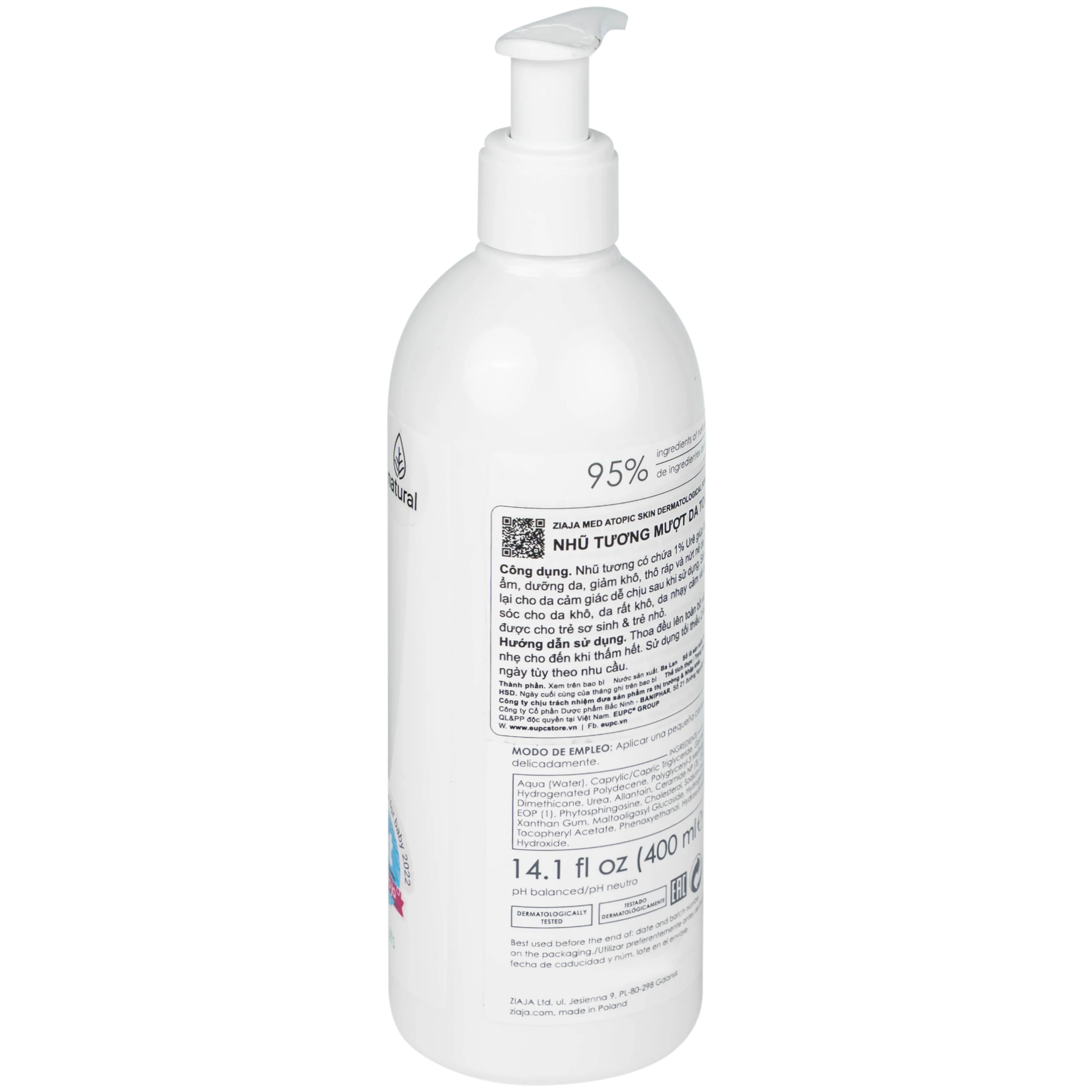 Nhũ tương dưỡng ẩm, làm mềm da Ziaja 1% urê Baniphar 400ml