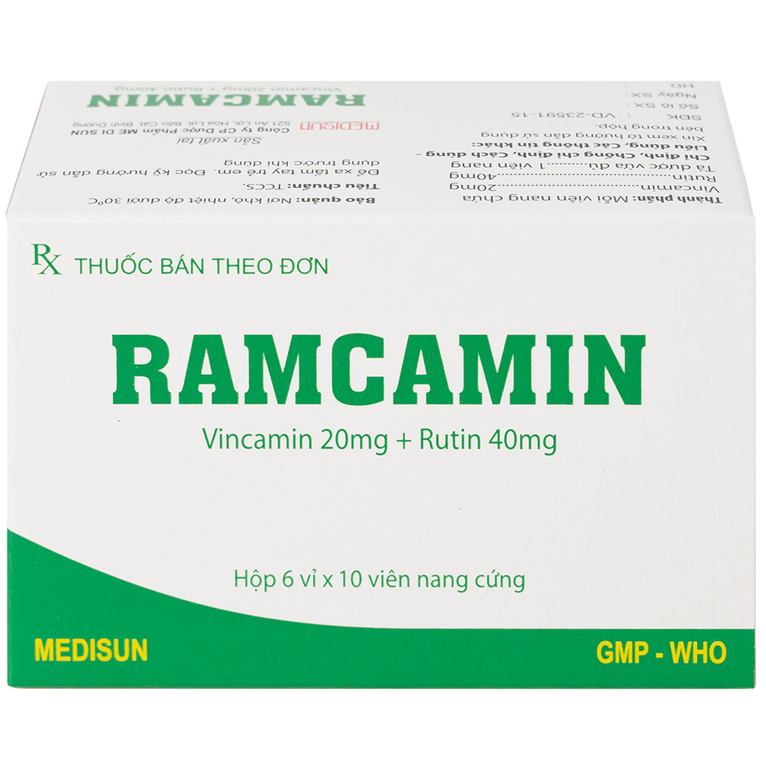 Thuốc Ramcamin Medisun hỗ trợ điều trị tuần hoàn não, suy giảm trí nhớ (6 vỉ x 10 viên)
