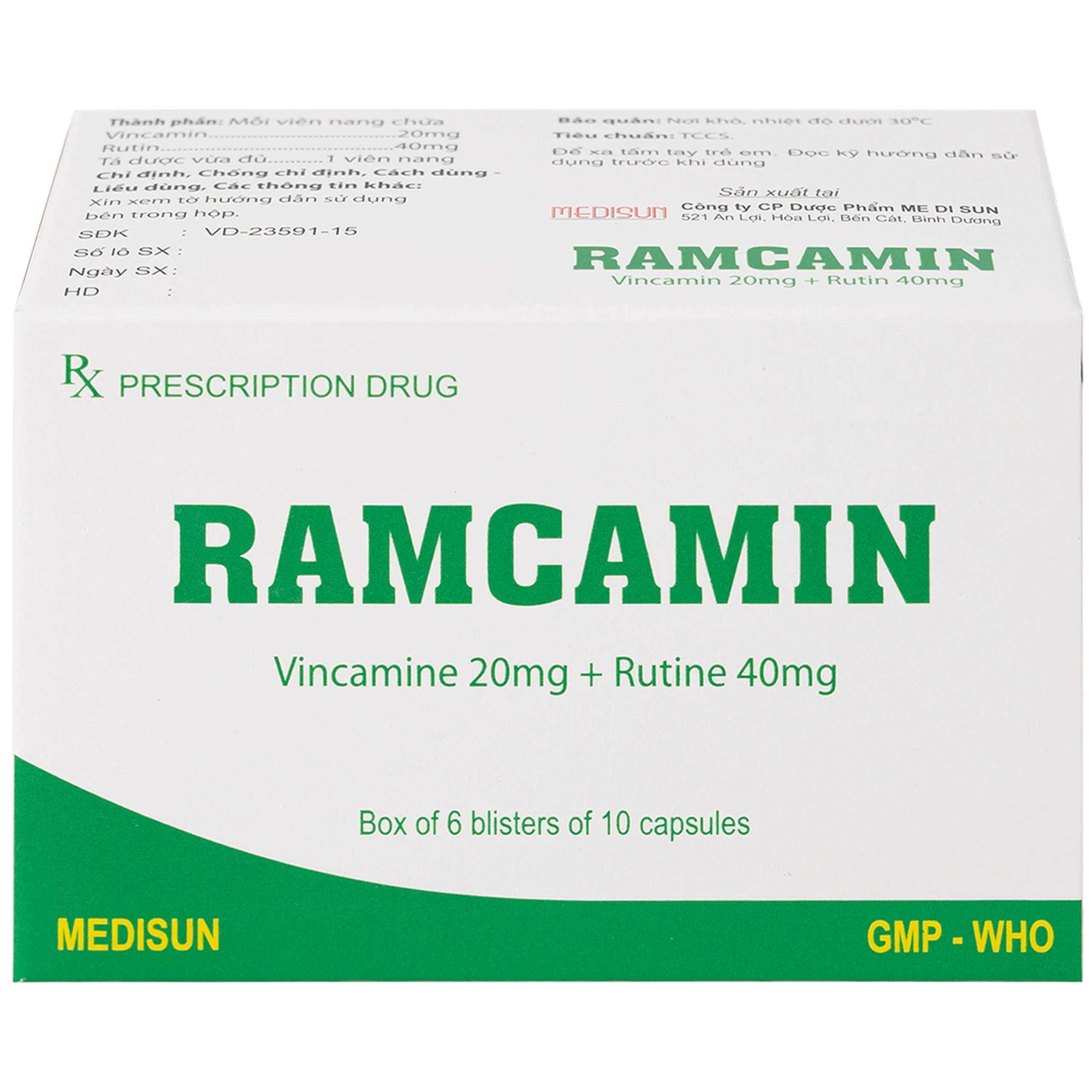 Thuốc Ramcamin Medisun hỗ trợ điều trị tuần hoàn não, suy giảm trí nhớ (6 vỉ x 10 viên)