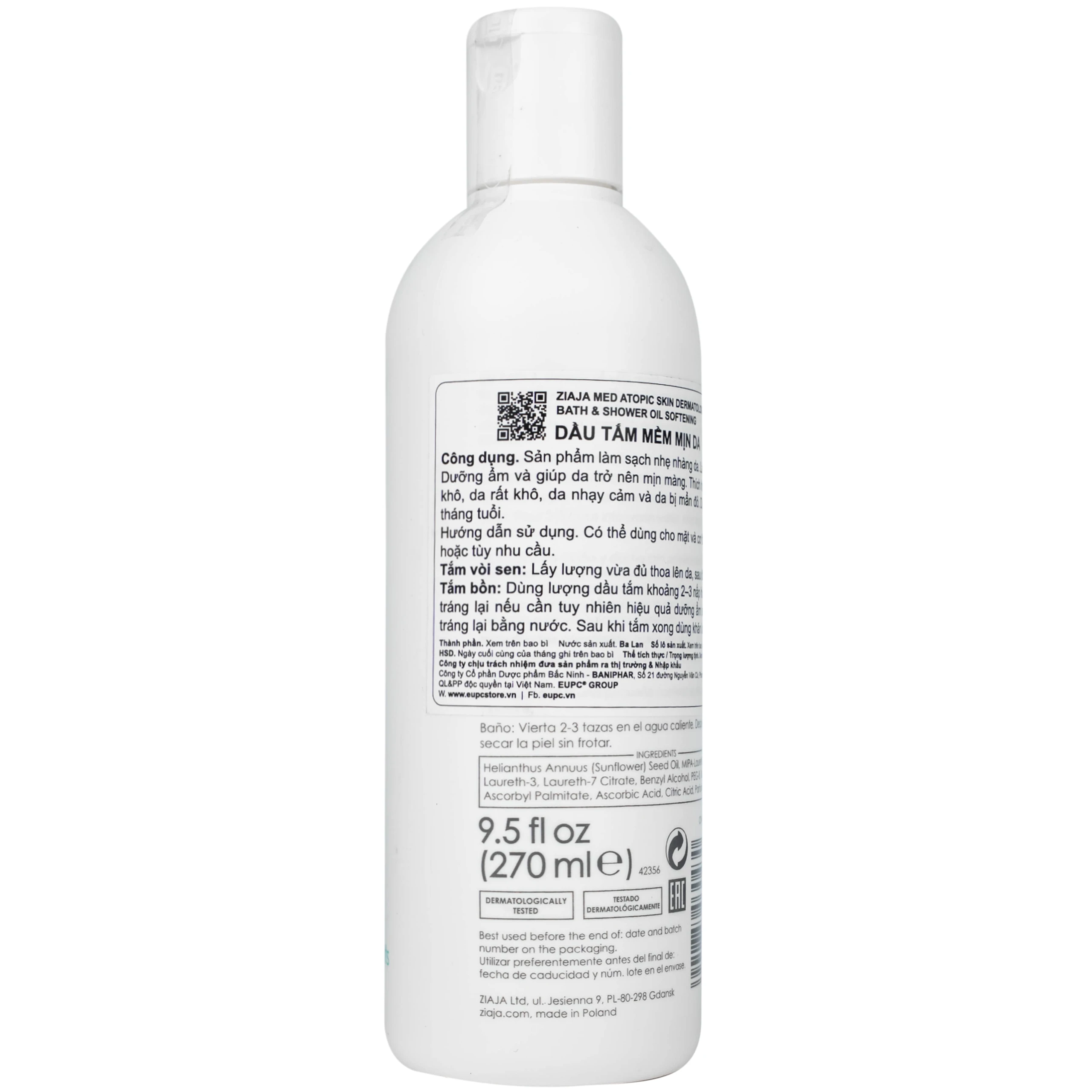 Dầu tắm Ziaja Med Atopic Skin mềm mịn da (270ml)