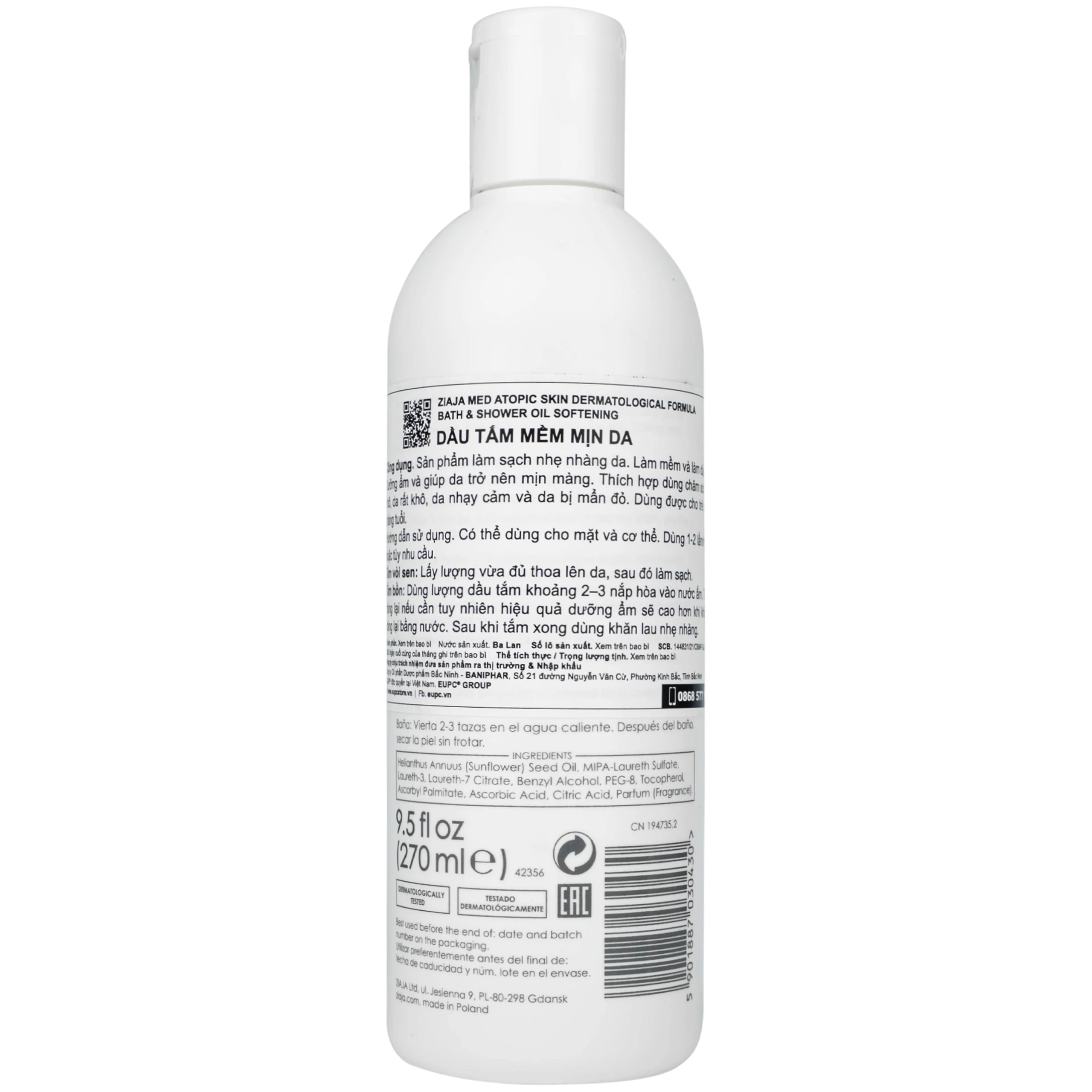 Dầu tắm Ziaja Med Atopic Skin mềm mịn da (270ml)