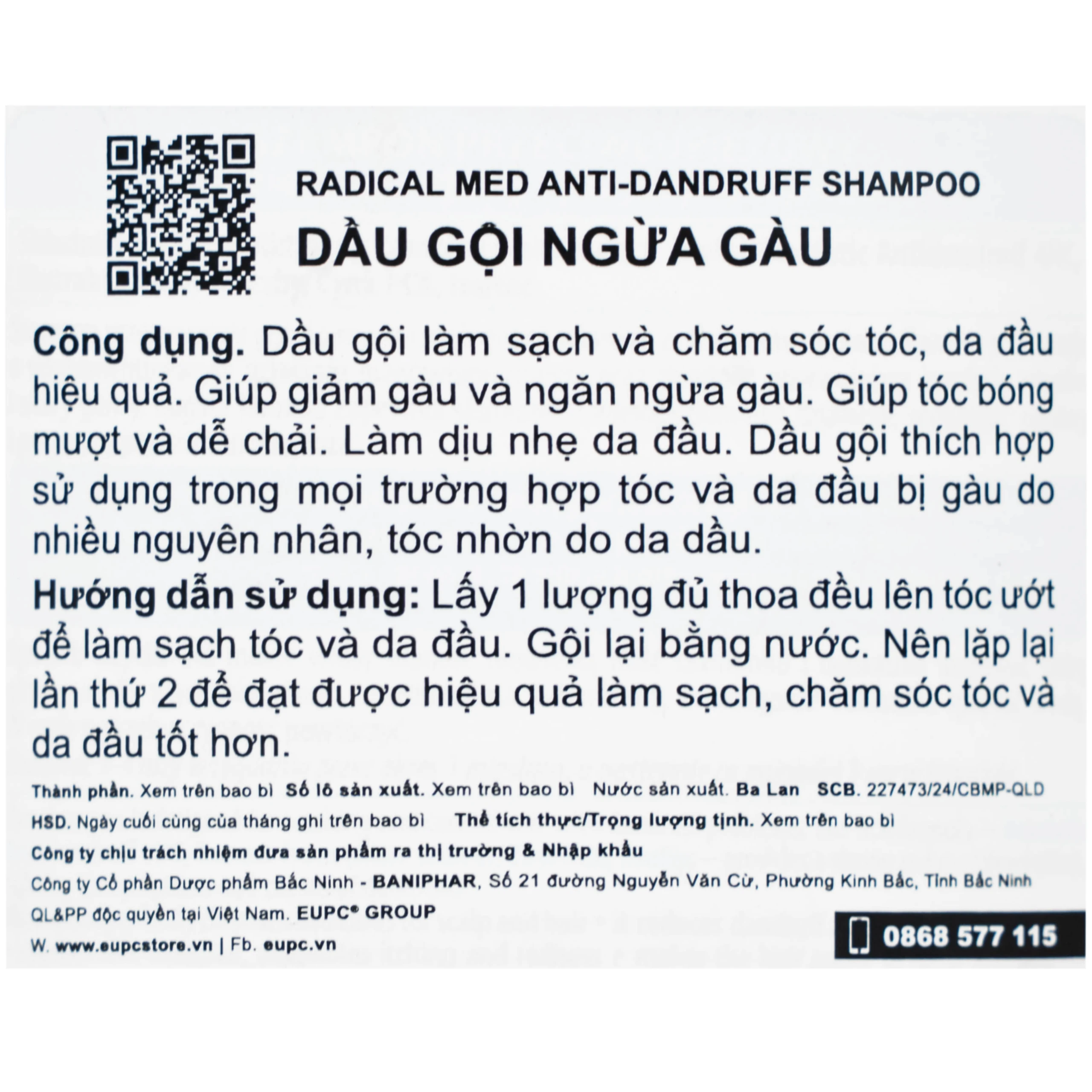 Dầu gội Radical Med Anti Dandruff hỗ trợ giảm gàu, không gây kích ứng (300ml)