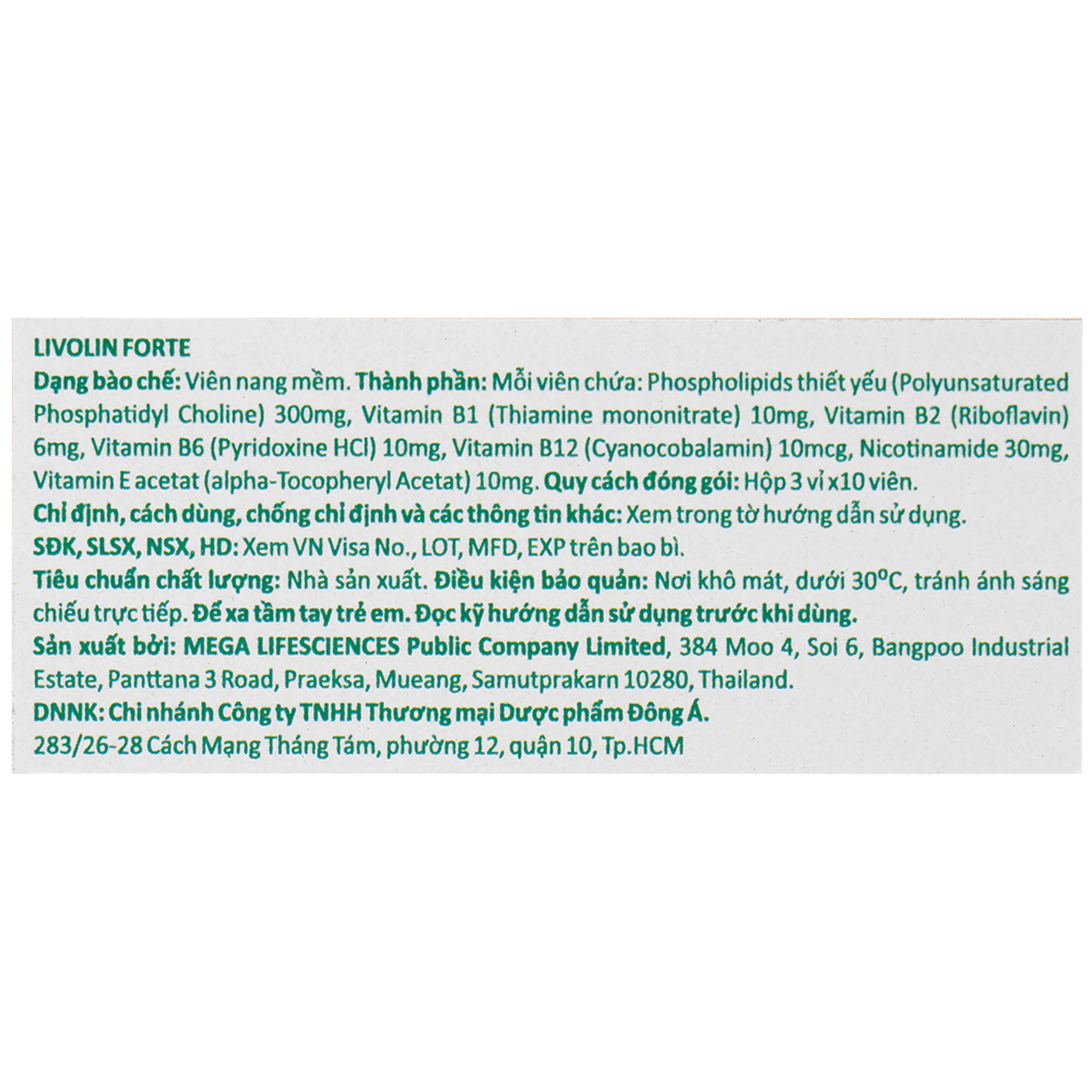 Thuốc Livolin Forte Mega We Care điều trị viêm gan cấp, bán cấp và viêm gan mạn tính, xơ gan (3 vỉ x 10 viên)