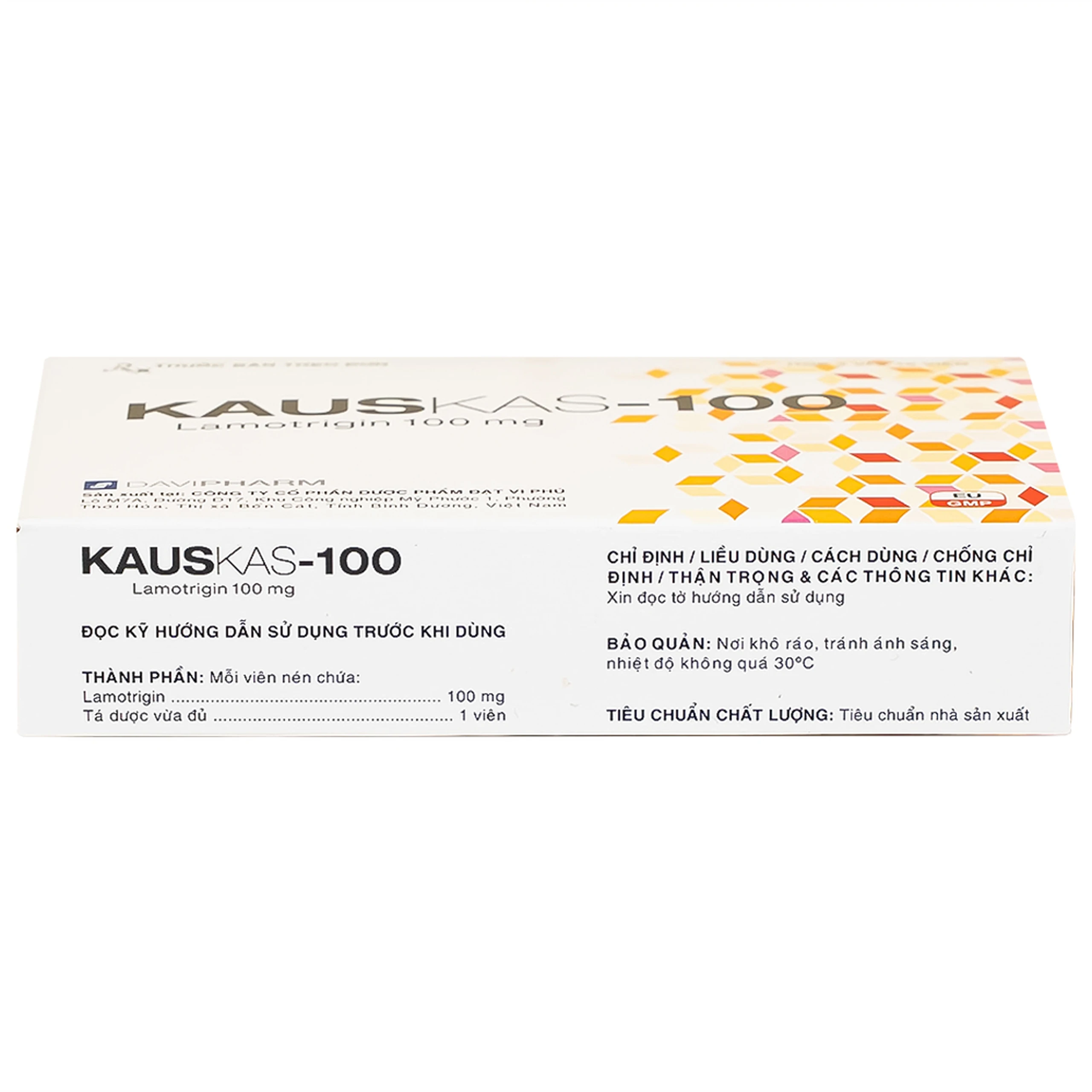 Thuốc Kauskas-100mg Davipharm điều trị động kinh và rối loạn lưỡng cực (3 vỉ x 10 viên)