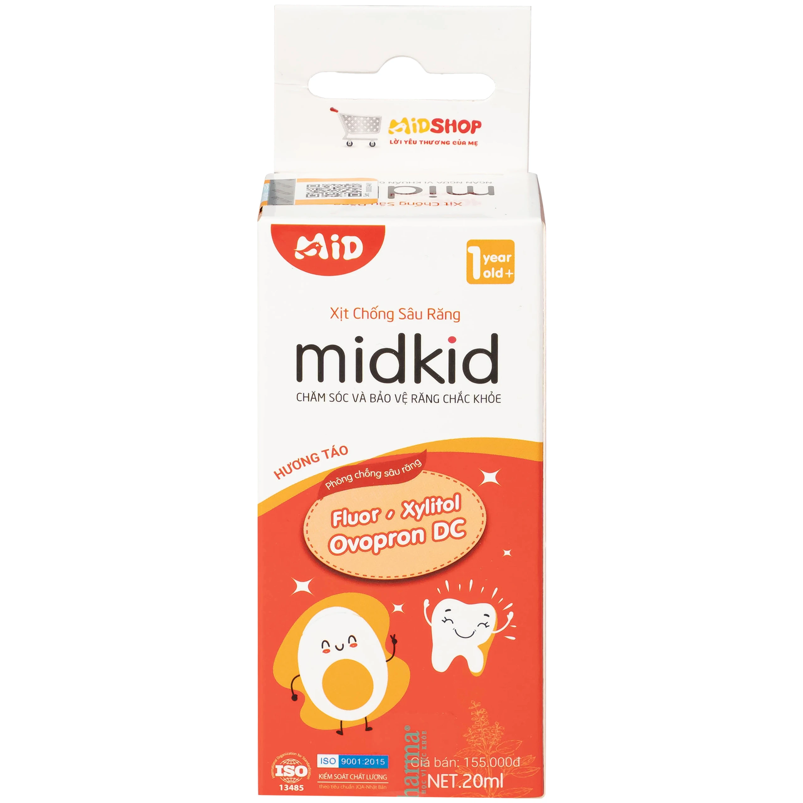 Xịt chống sâu răng Midkid hương táo 20ml giúp làm sạch khoang miệng, bảo vệ men răng