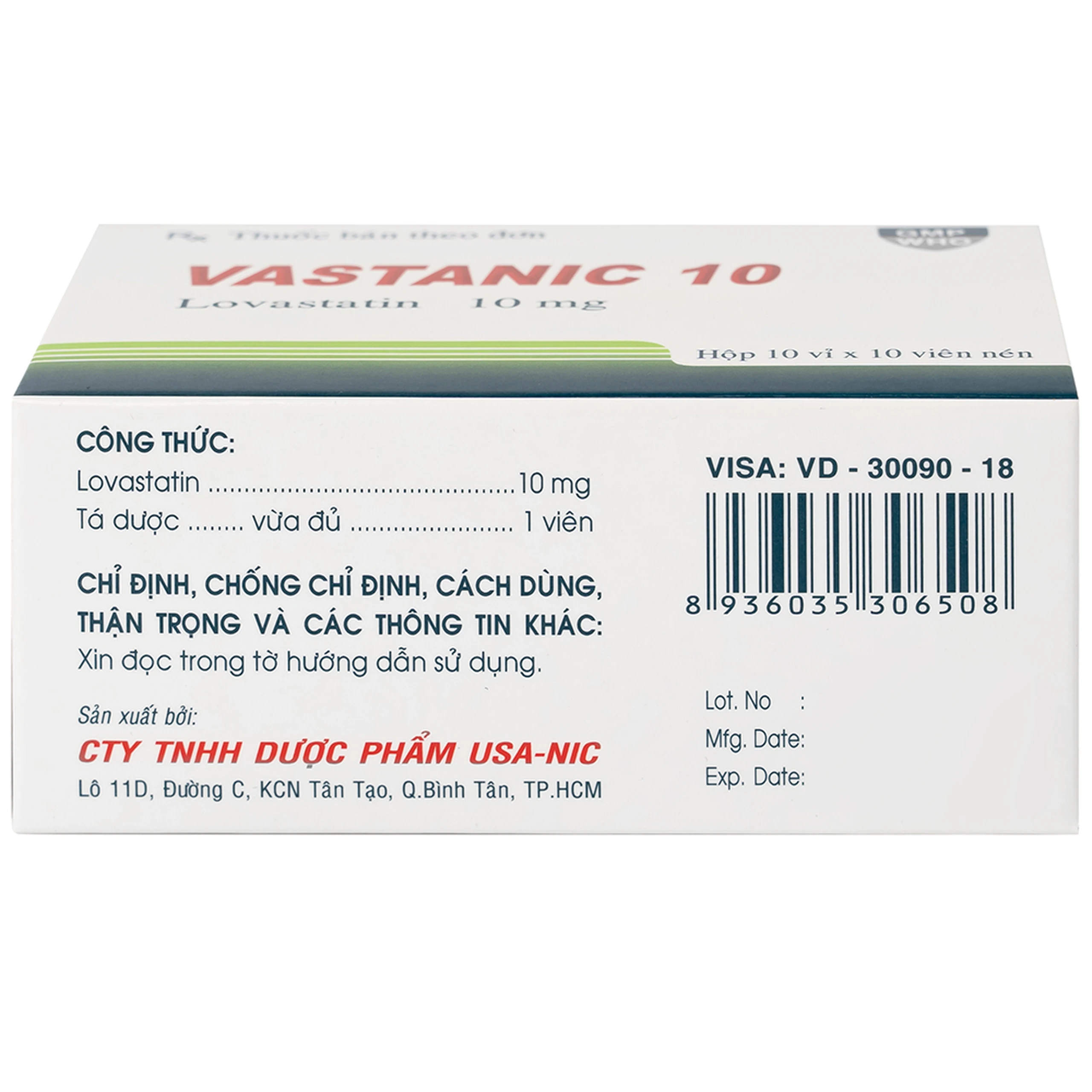 Thuốc Vastanic 10 Usa - Nic Pharma điều trị rối loạn lipid, làm giảm cholesterol (10 vỉ x 10 viên)