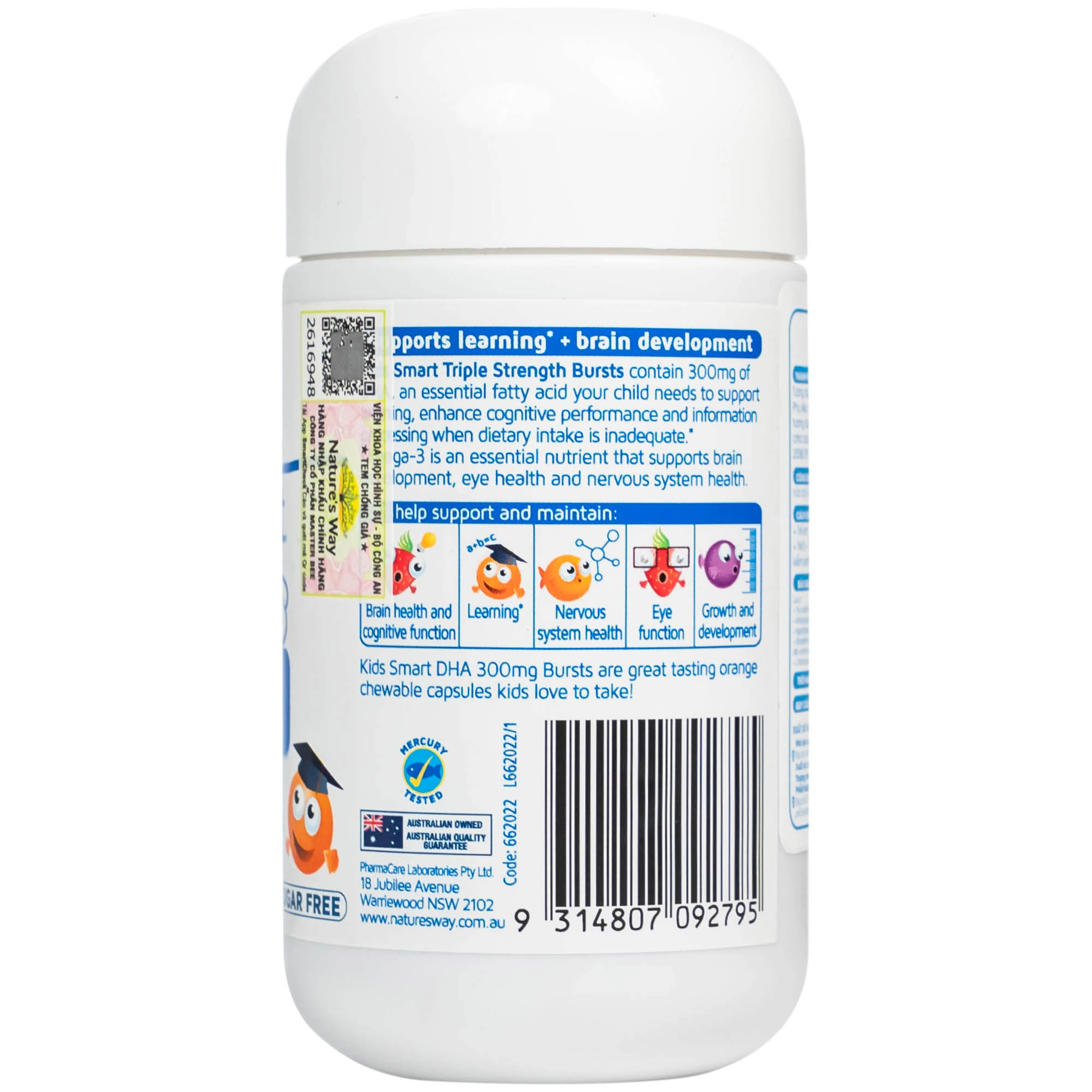 Viên nhai hỗ trợ bổ não Kids Smart Bursts DHA 300mg Nature's Way (50 viên)