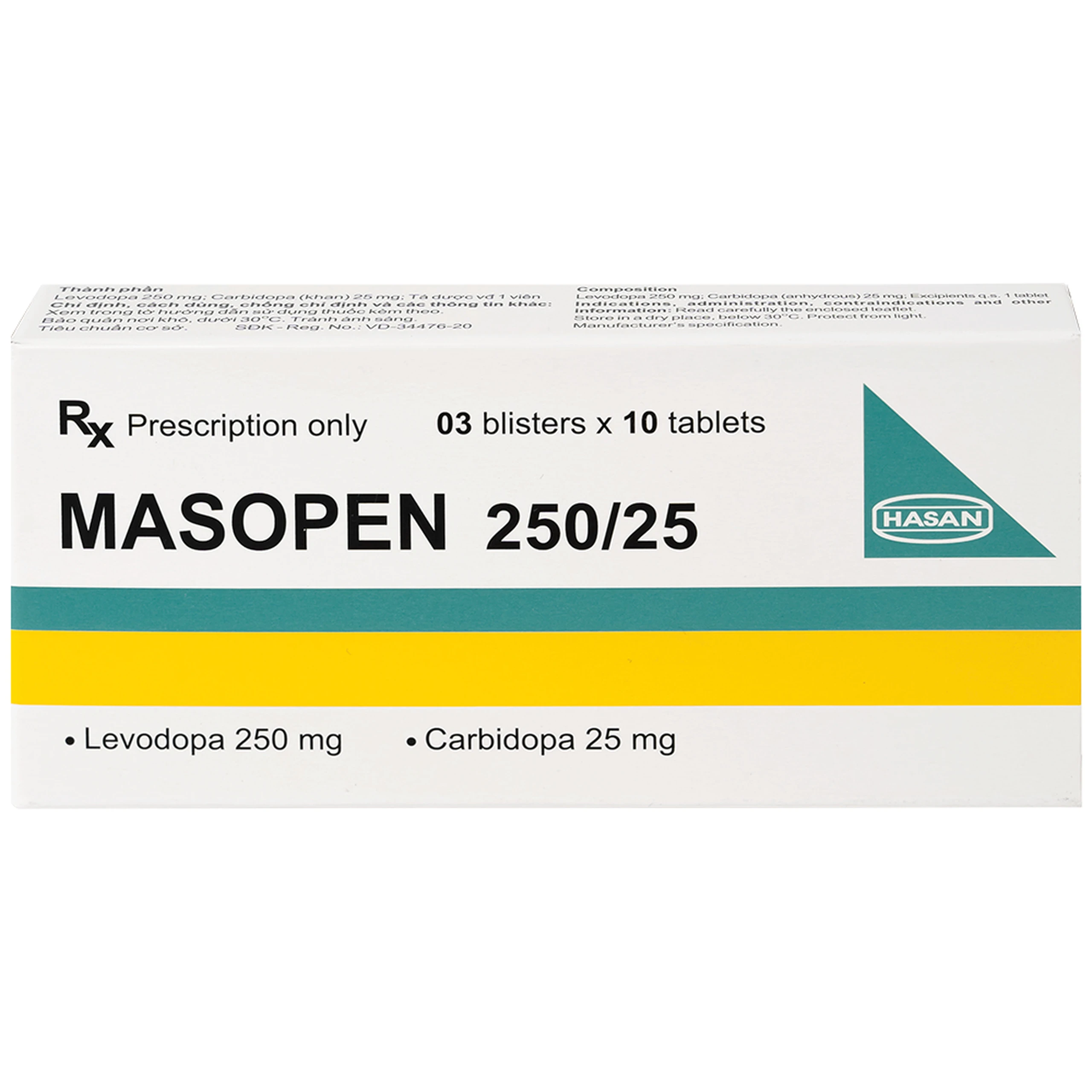 Thuốc Masopen 250/25 Hasan điều trị triệu chứng bệnh parkinson (3 vỉ x 10 viên)