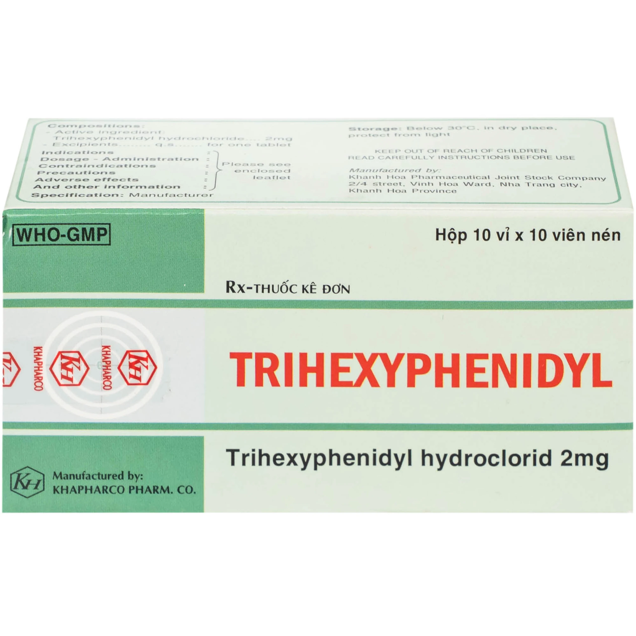 Thuốc Trihexyphenidyl 2mg Khánh Hòa điều trị phụ trợ hội chứng Parkinson (10 vỉ x 10 viên)