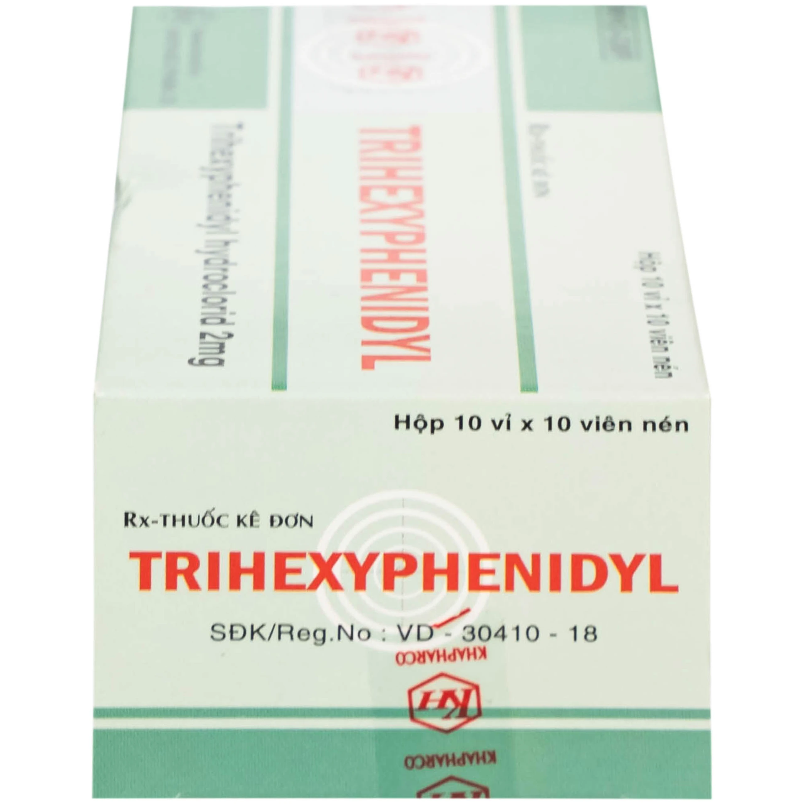Thuốc Trihexyphenidyl 2mg Khánh Hòa điều trị phụ trợ hội chứng Parkinson (10 vỉ x 10 viên)